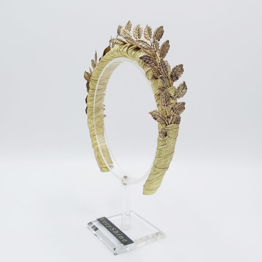 VeryShine golden laurel leaves headband metallic wrap bridal hair accessory for wedding