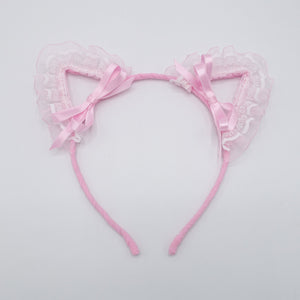 VeryShine Hair Accessories Pink cat ear headband organza lace wrap event headband