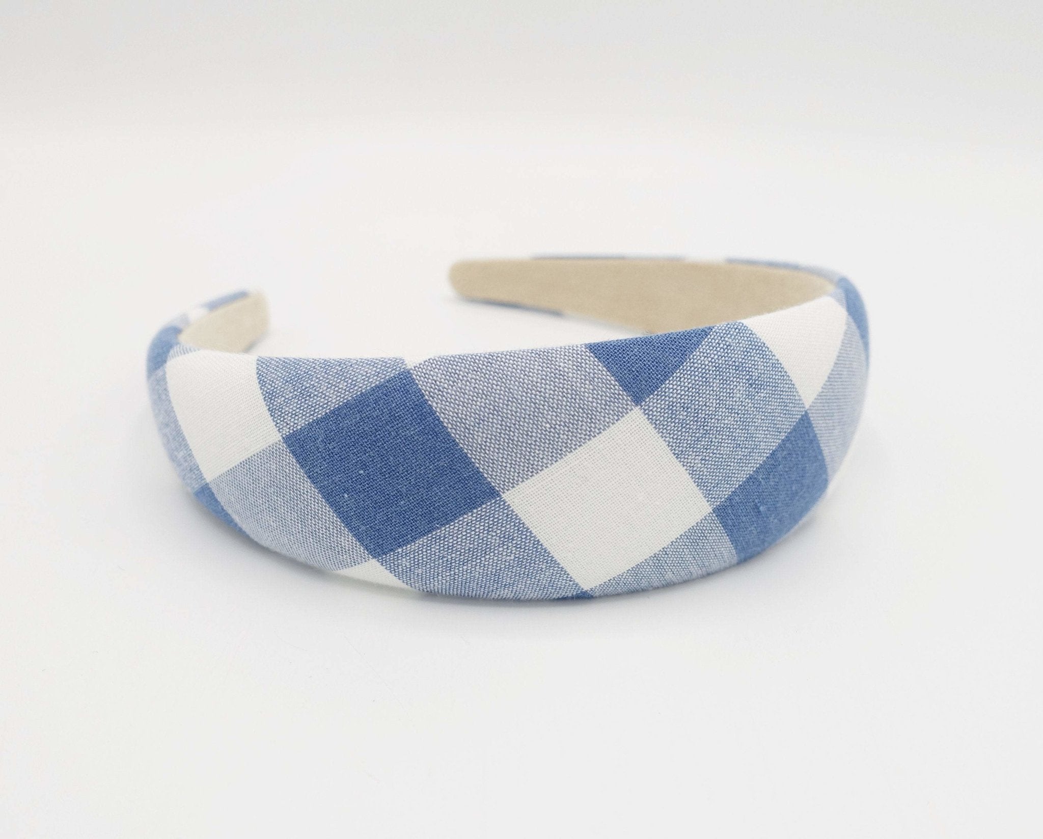 VeryShine Headband blue gingham check padded headband checkered pattern hairband casual hair accessory for women