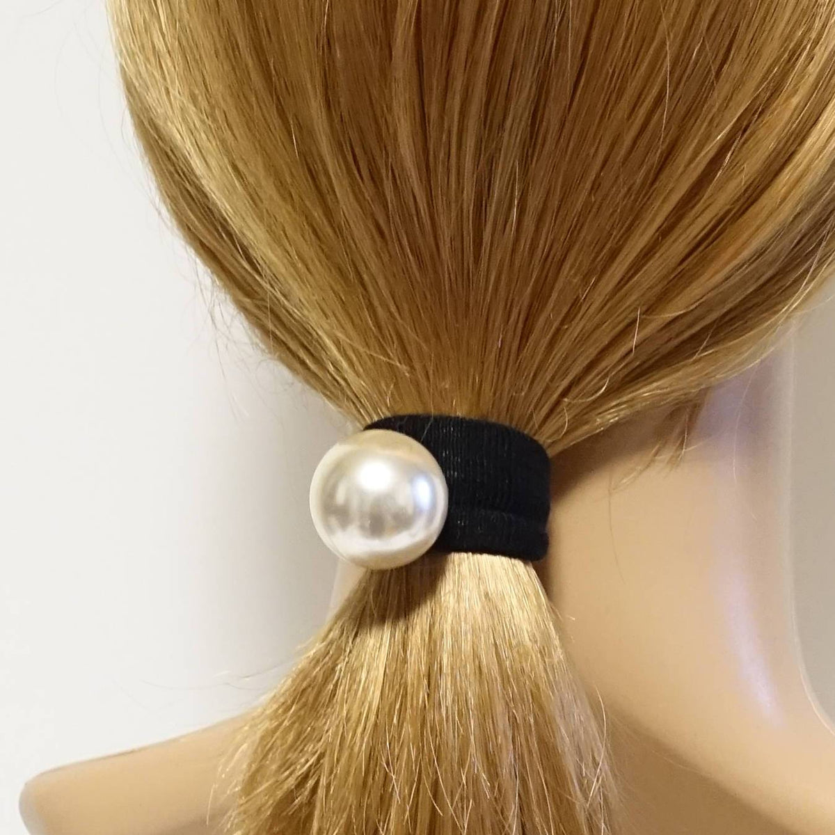 Abella Navy Satin Hair Tie Set with Faux Pearls & Gold Accents Bow Hair Tie, Navy Blue Satin Bow, Women main image 4