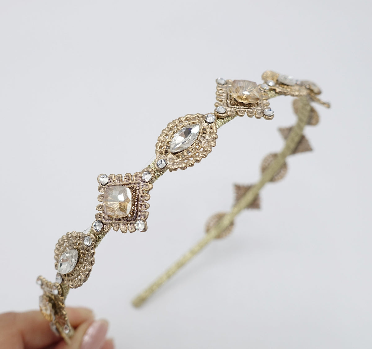 vintage thin headband rhinestone embellished metal hairband  display picture 1