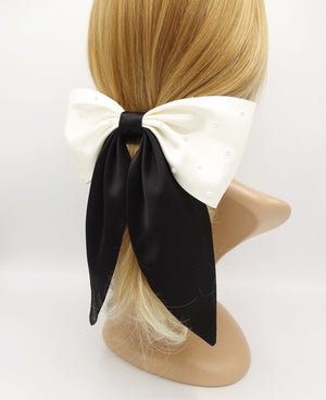 veryshine3 claw/banana/barrette pearl embellished satin hair bow big size large hair bow for women