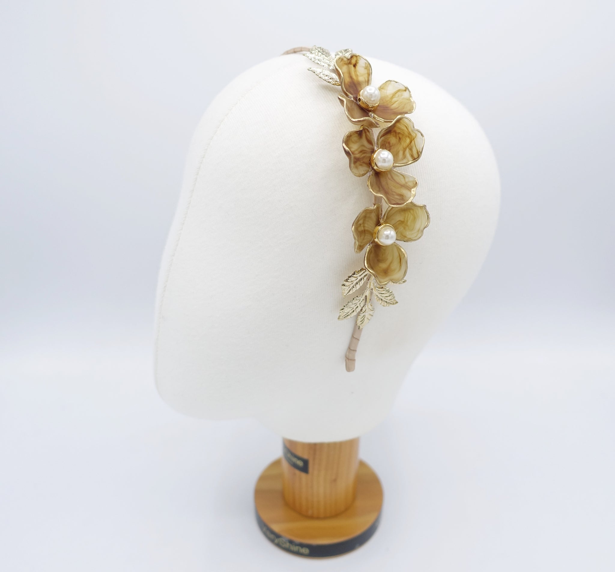 Pearl Flower Bridal Headband: Hand-Painted Pearl Leaf Embellished
