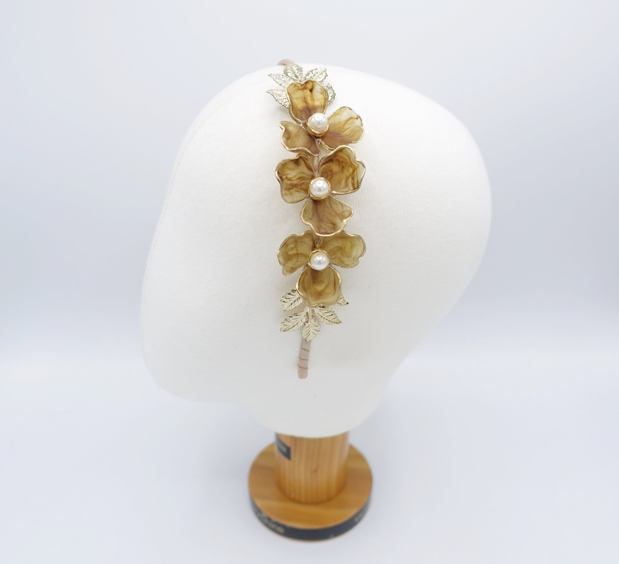 Pearl Flower Bridal Headband: Hand-Painted Pearl Leaf Embellished