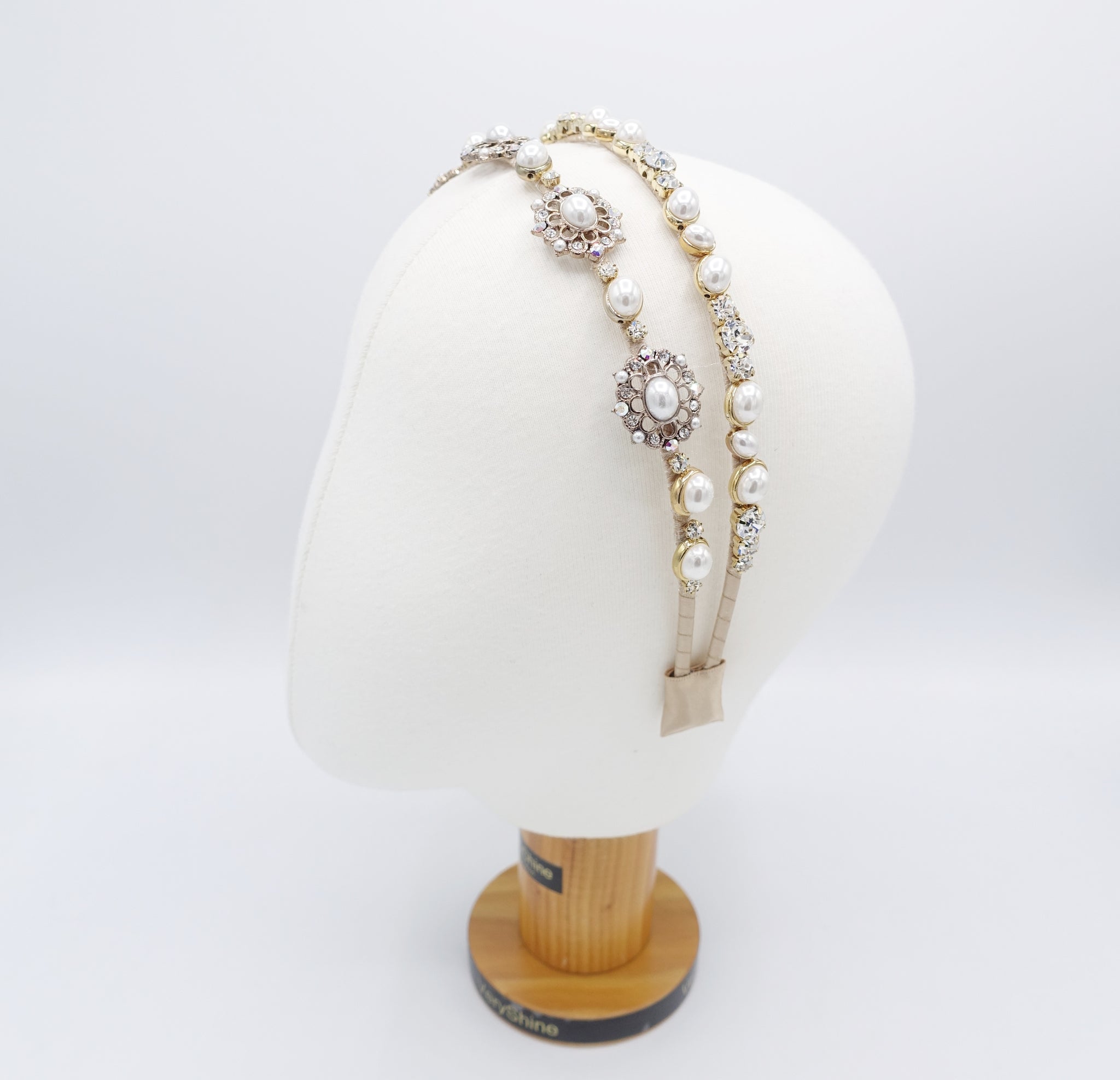 pearl rhinestone double headband antique style jewel hairband for women