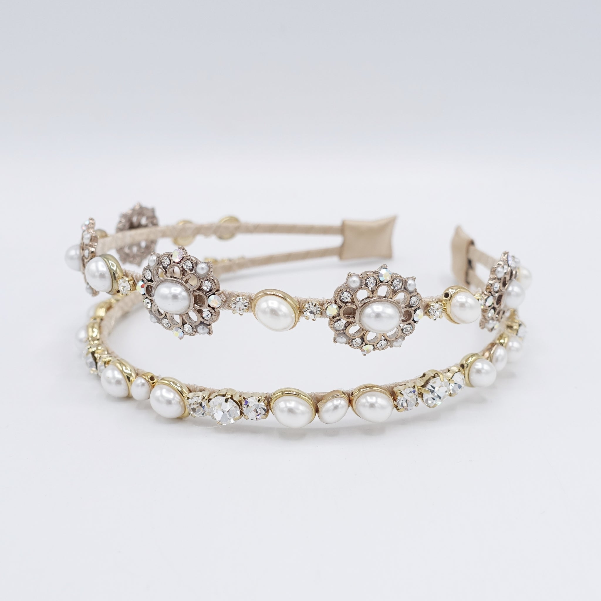 pearl rhinestone double headband antique style jewel hairband for women