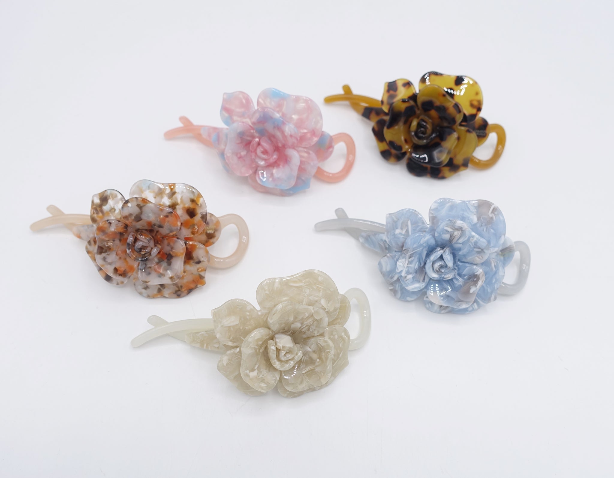 marble flower hair clip, cellulose acetate flower hair clip