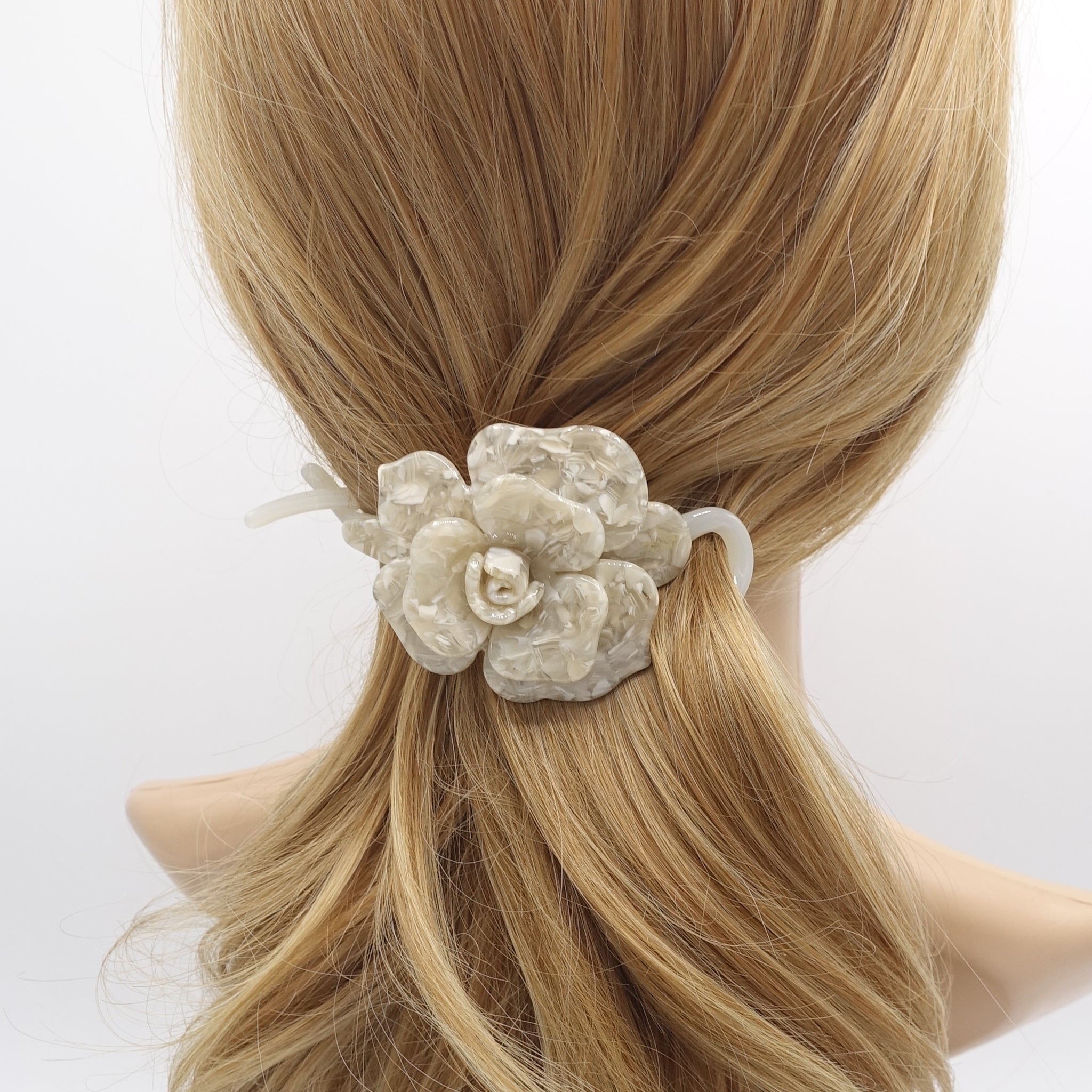 marble flower hair clip, cellulose acetate flower hair clip