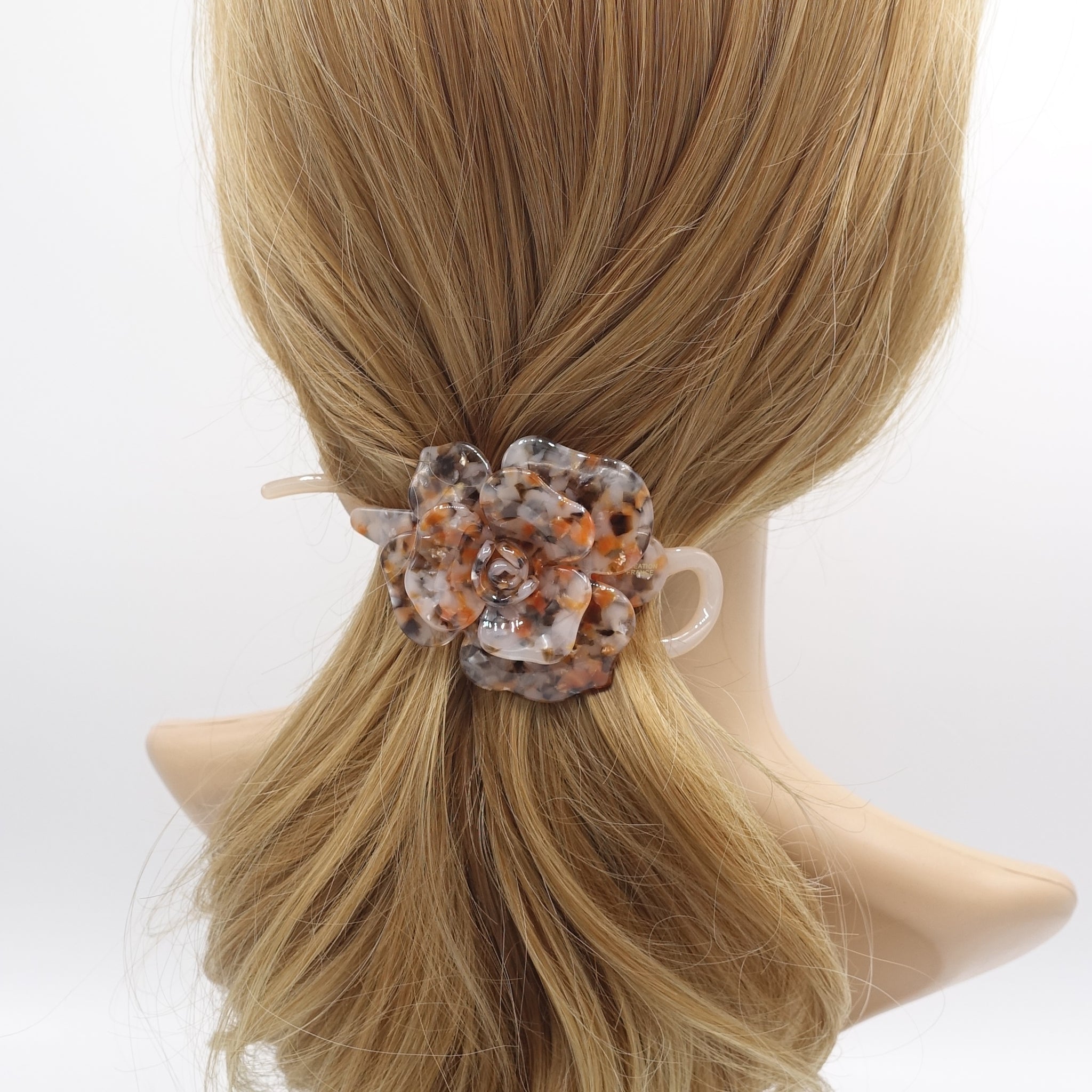 marble flower hair clip, cellulose acetate flower hair clip