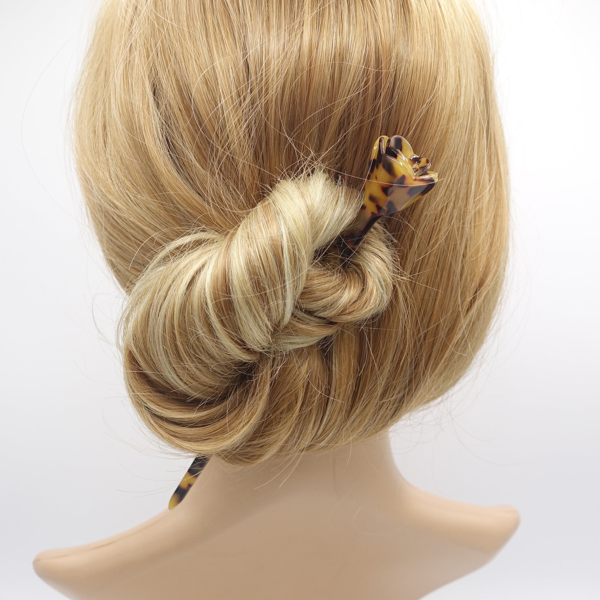 tortoise hair stick, bloom hair stick, cellulose acetate hair stick