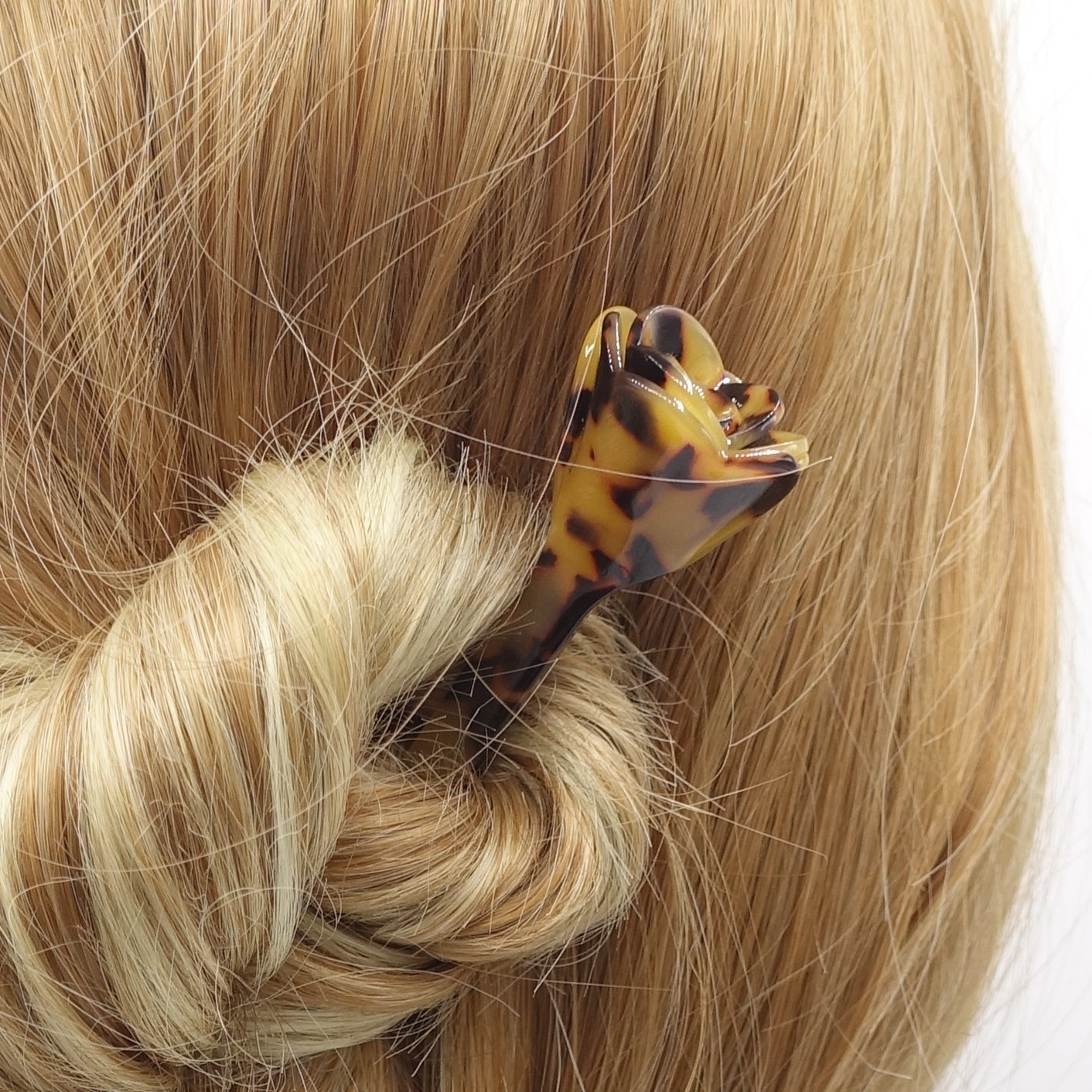 tortoise hair stick, bloom hair stick, cellulose acetate hair stick