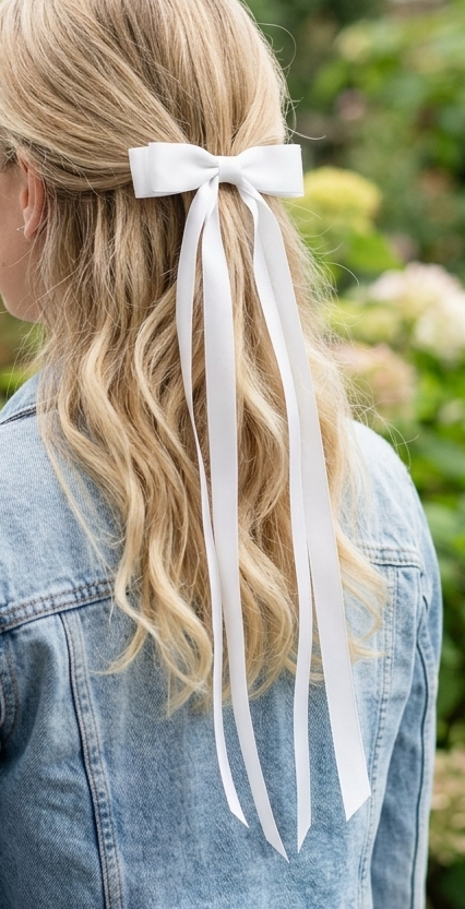 Satin Hair Bow with Extra Long Tails