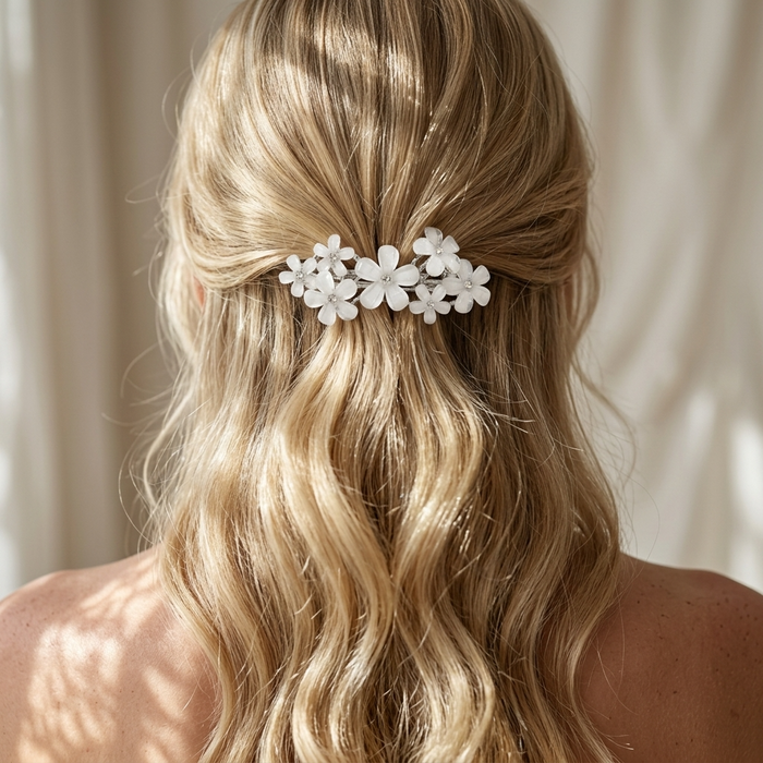 white flower hair barrette