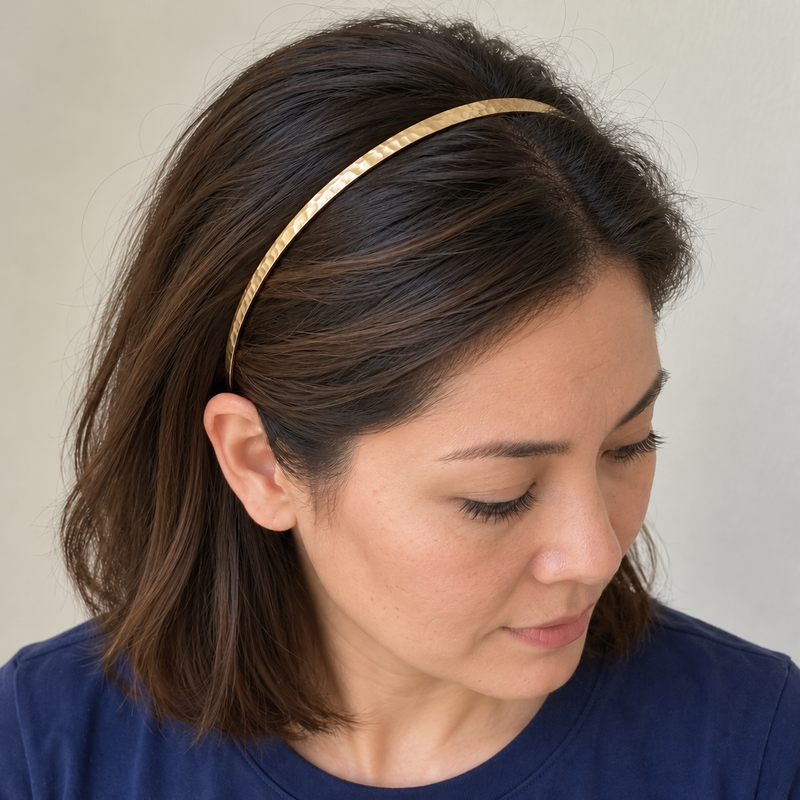 Minimalist Metal Headband: Hammered Pattern, Thin Band