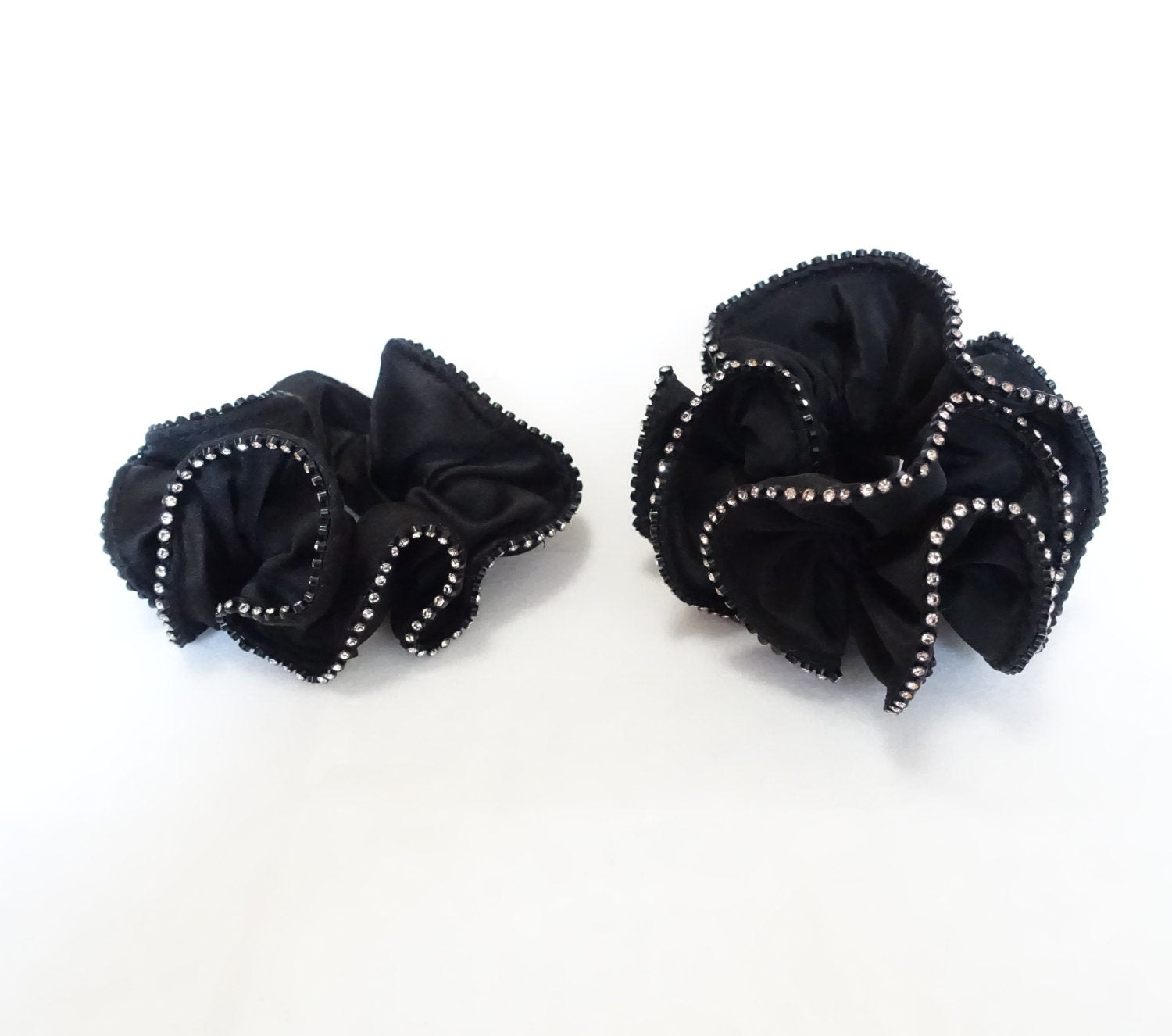 Swarovski Crystal Trim Black Satin Hair Elastics Scrunchies Gift Women Hair Accessories