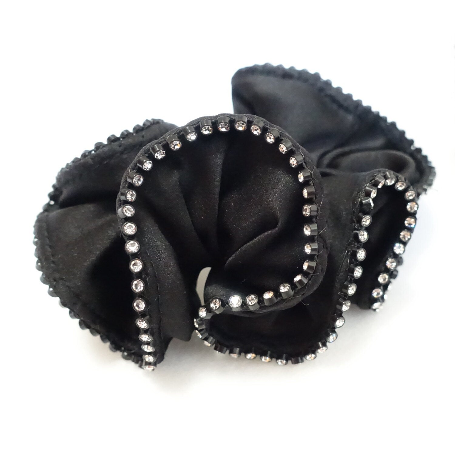 Swarovski Crystal Trim Black Satin Hair Elastics Scrunchies Gift Women Hair Accessories