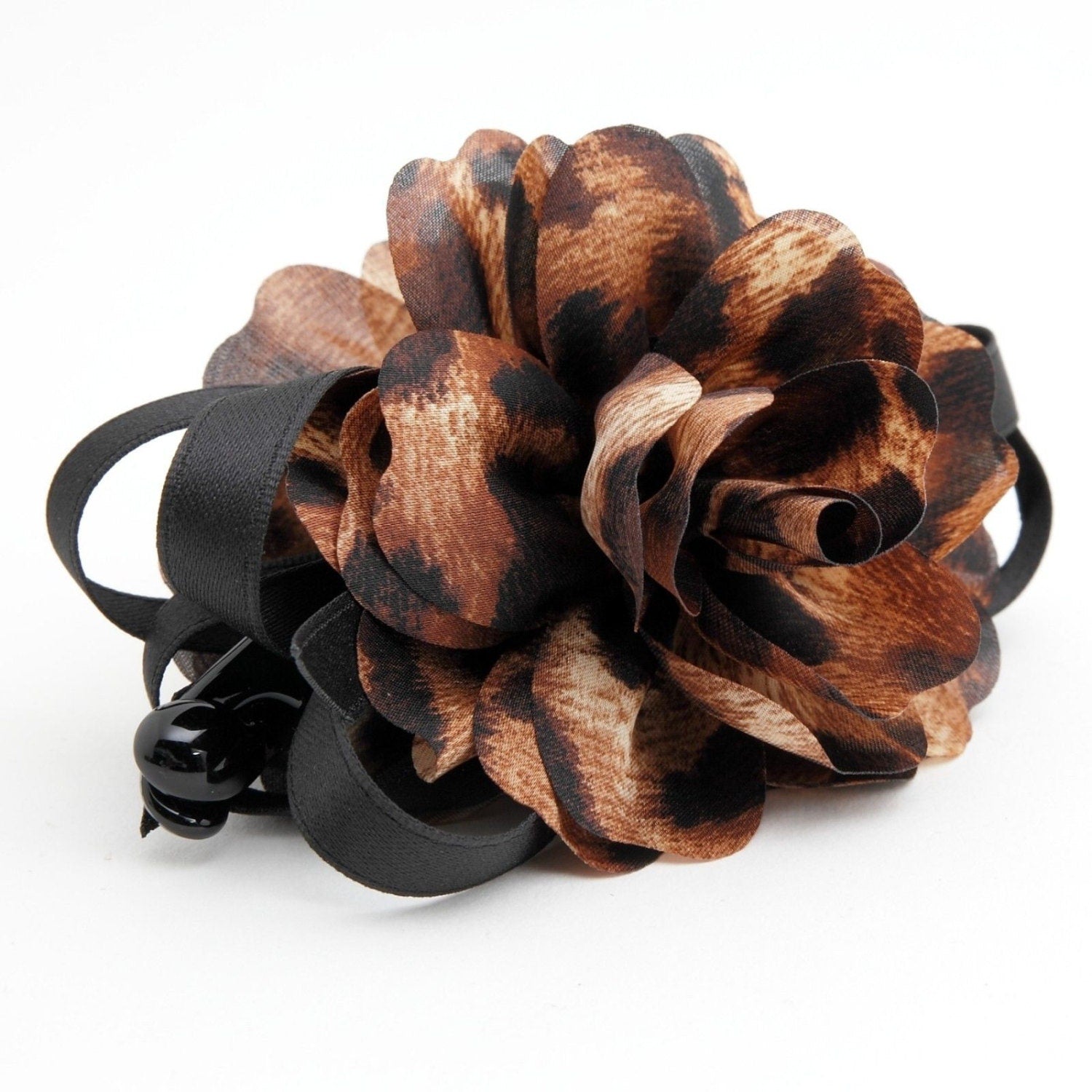 Flower Print Petal Flower Banana Hair Clip Strap Bow Decorated Women Hair Accessory