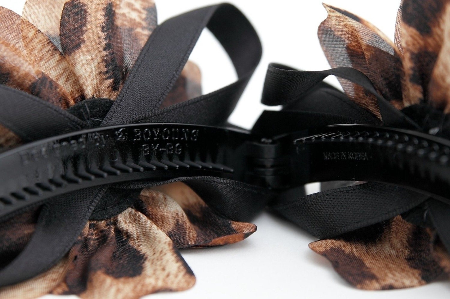 Flower Print Petal Flower Banana Hair Clip Strap Bow Decorated Women Hair Accessory