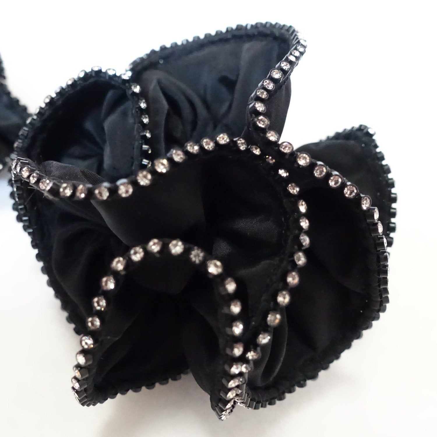 Swarovski Crystal Trim Black Satin Hair Elastics Scrunchies Gift Women Hair Accessories