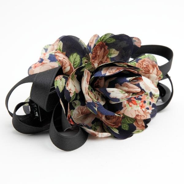 Flower Print Petal Flower Banana Hair Clip Strap Bow Decorated Women Hair Accessory