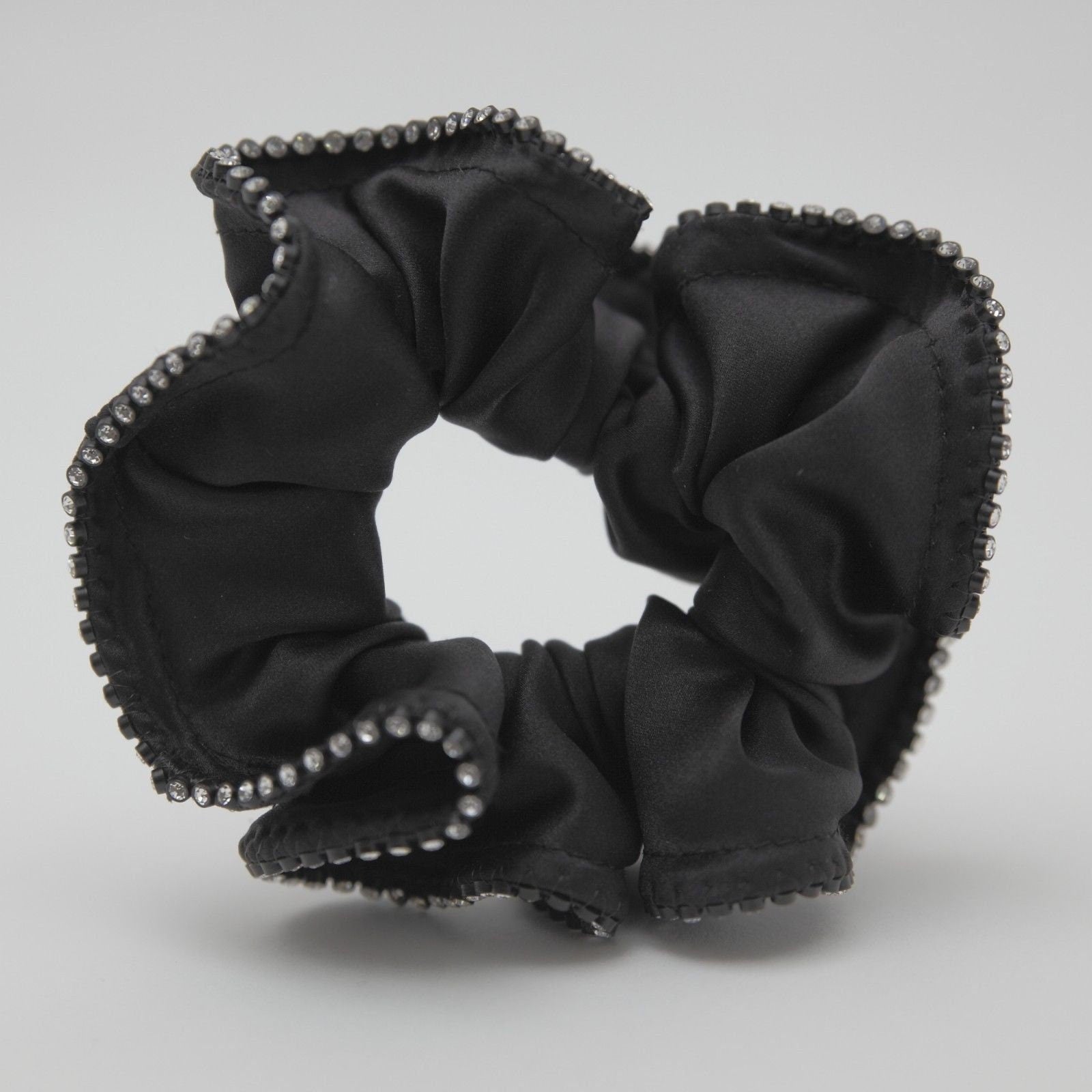 Swarovski Crystal Trim Black Satin Hair Elastics Scrunchies Gift Women Hair Accessories