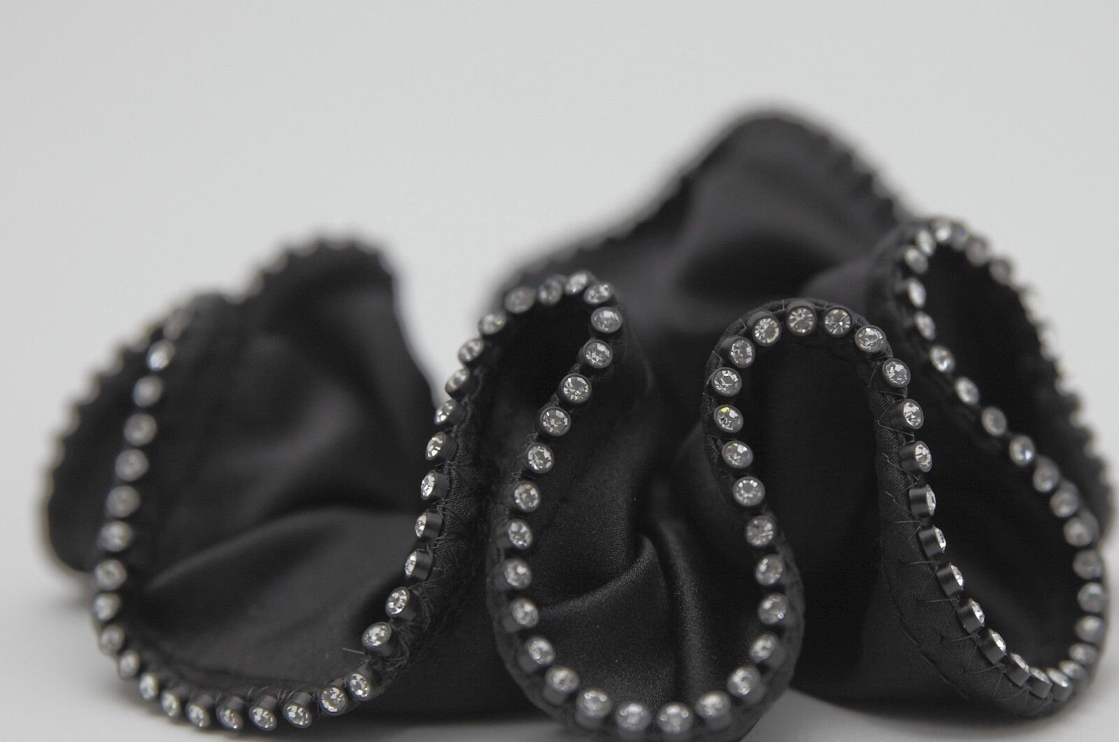 Swarovski Crystal Trim Black Satin Hair Elastics Scrunchies Gift Women Hair Accessories