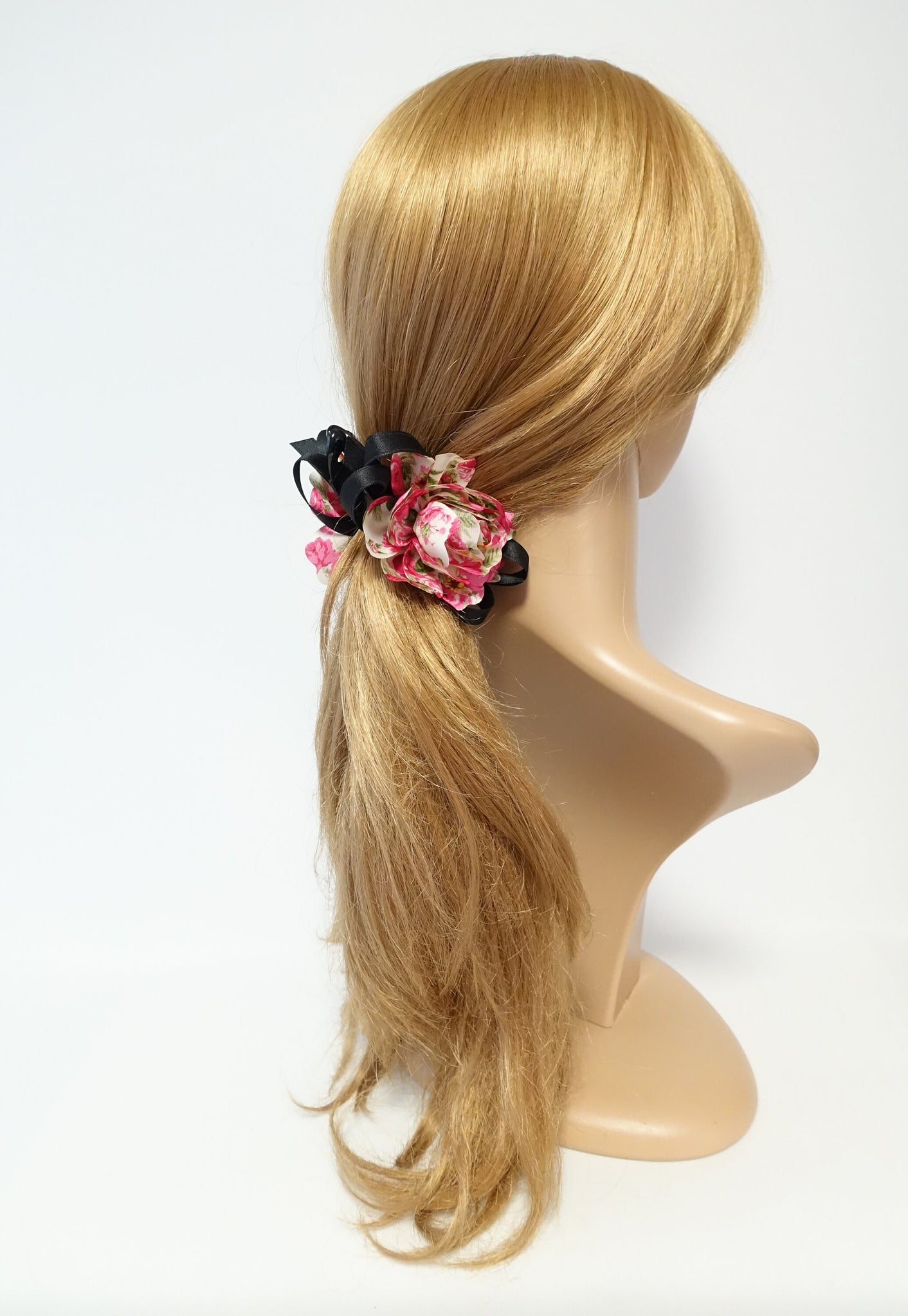 Flower Print Petal Flower Banana Hair Clip Strap Bow Decorated Women Hair Accessory