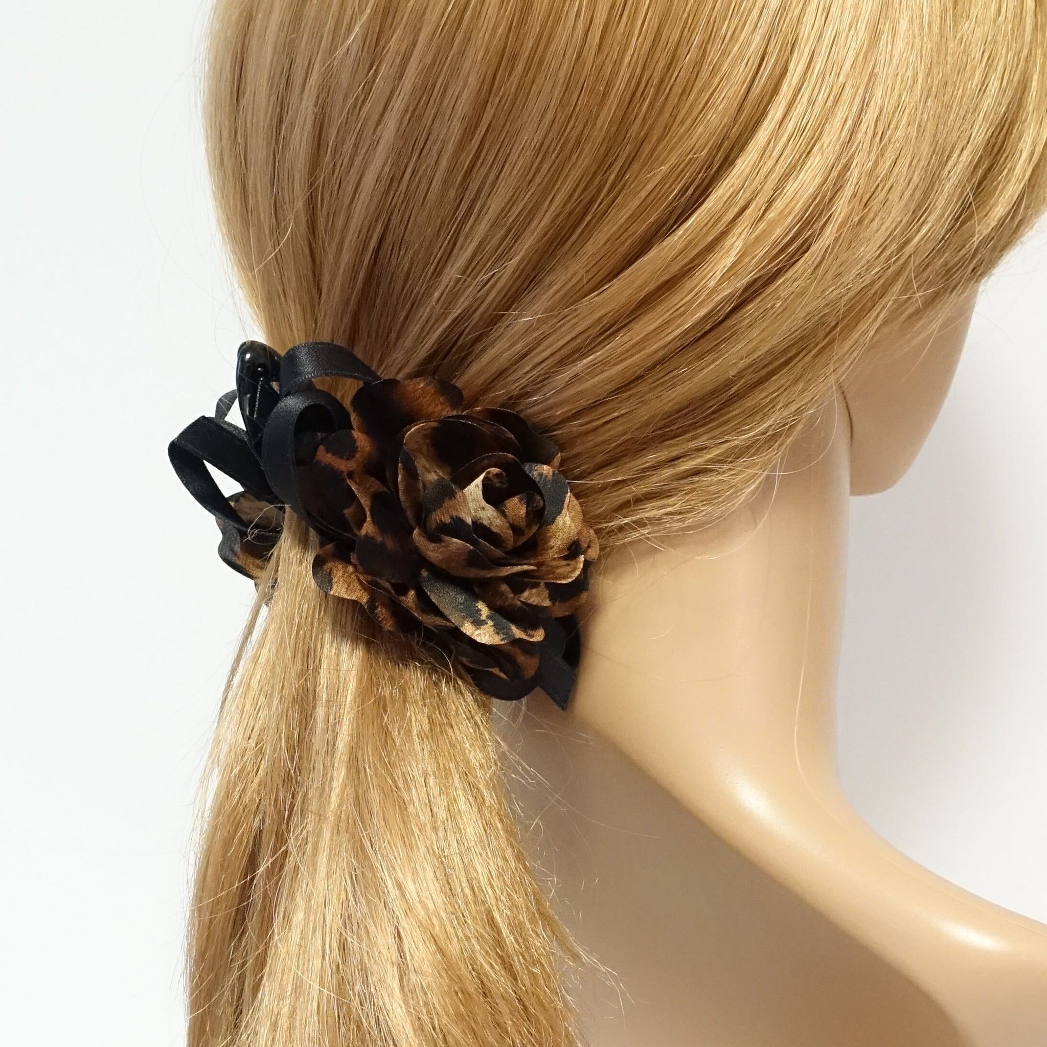 Flower Print Petal Flower Banana Hair Clip Strap Bow Decorated Women Hair Accessory