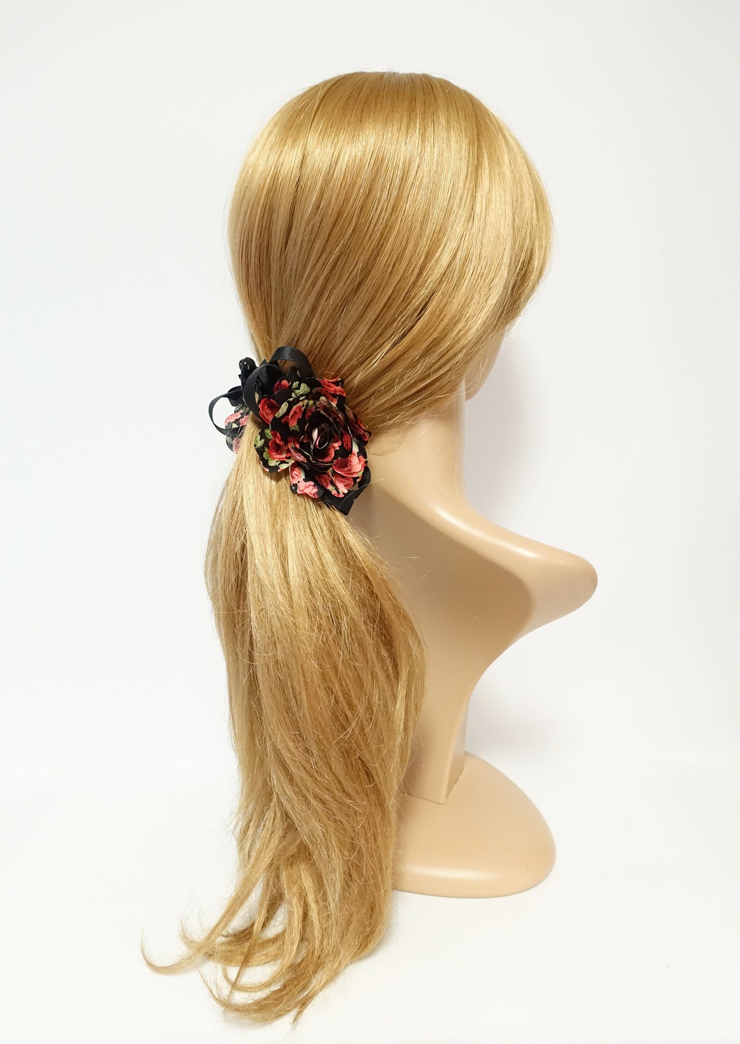 Flower Print Petal Flower Banana Hair Clip Strap Bow Decorated Women Hair Accessory