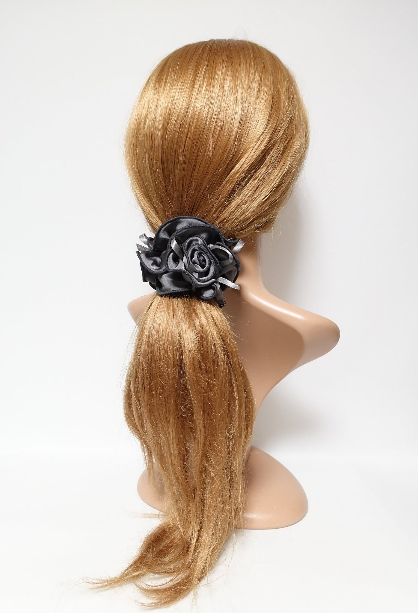 glossy satin flower decorated hair scrunchies woman hair scrunchy