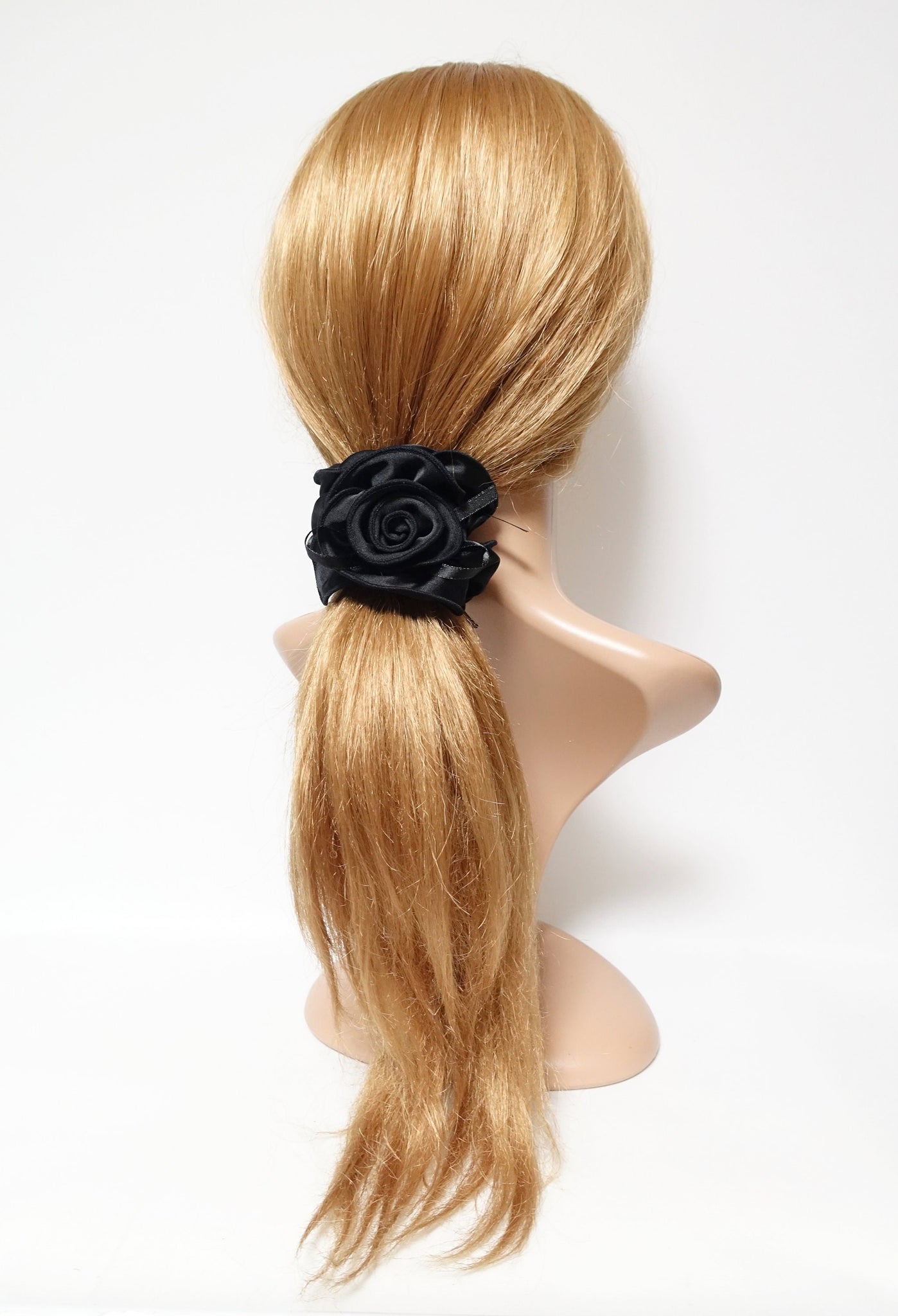 glossy satin flower decorated hair scrunchies woman hair scrunchy