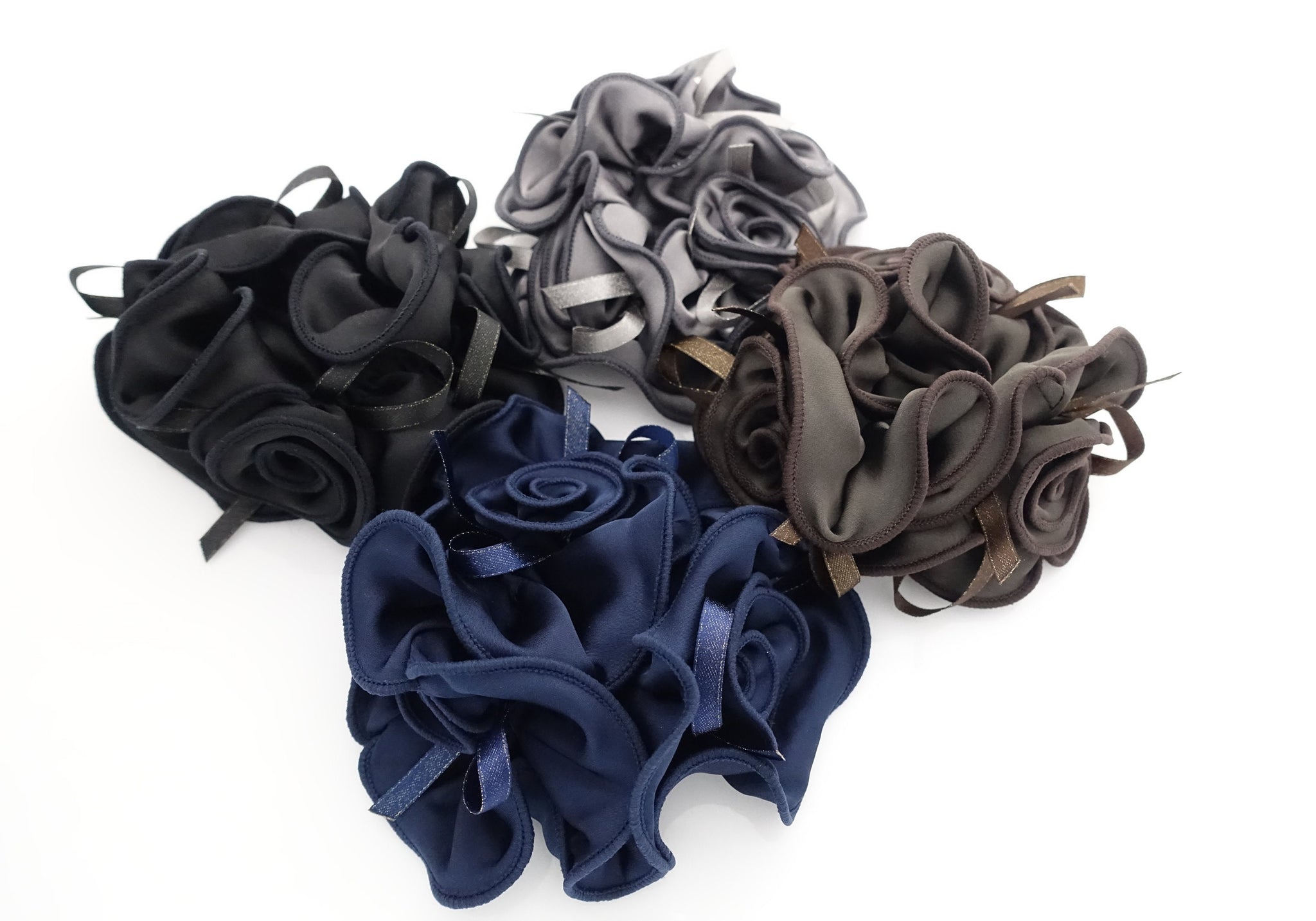 glossy satin flower decorated hair scrunchies woman hair scrunchy
