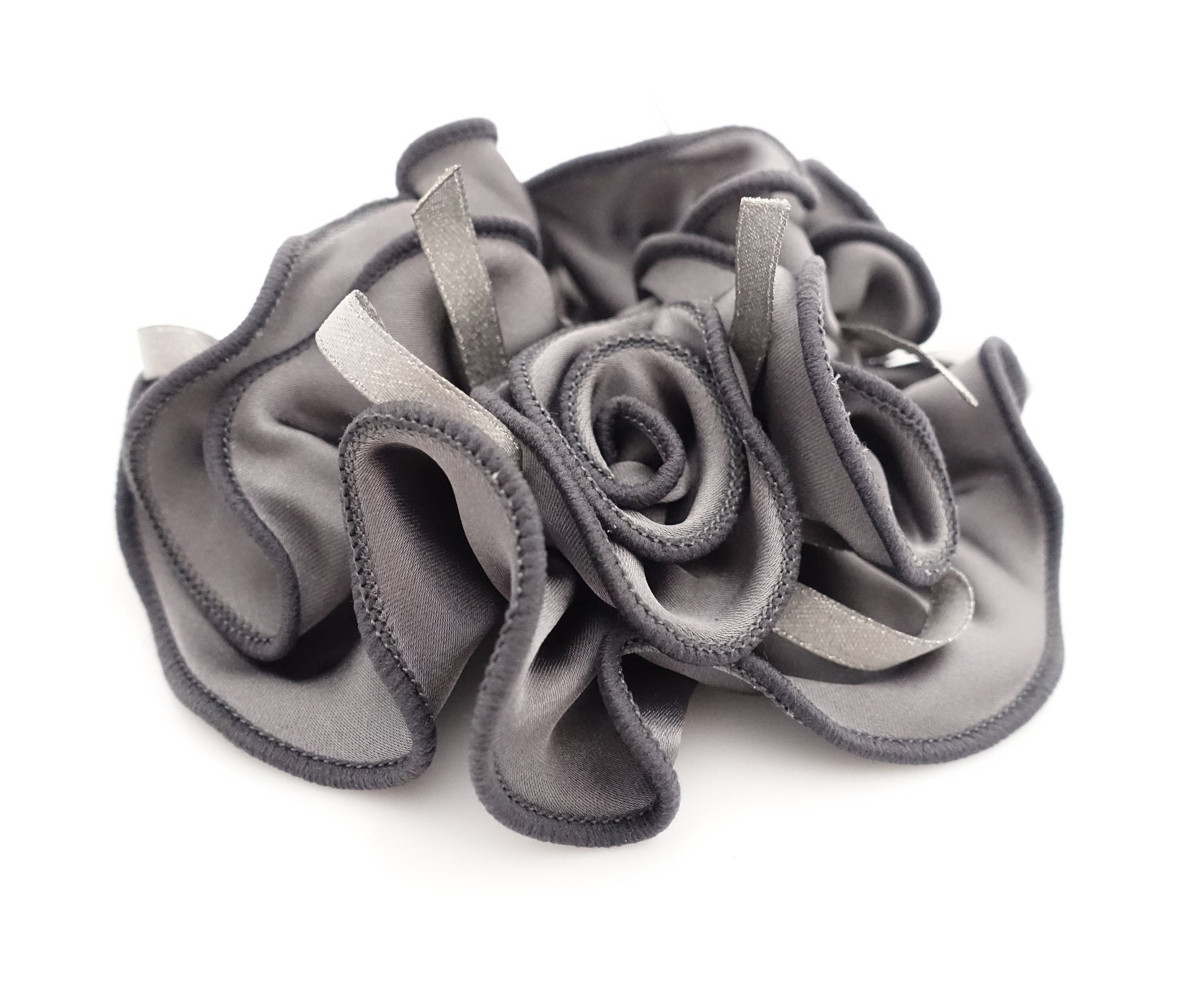 glossy satin flower decorated hair scrunchies woman hair scrunchy