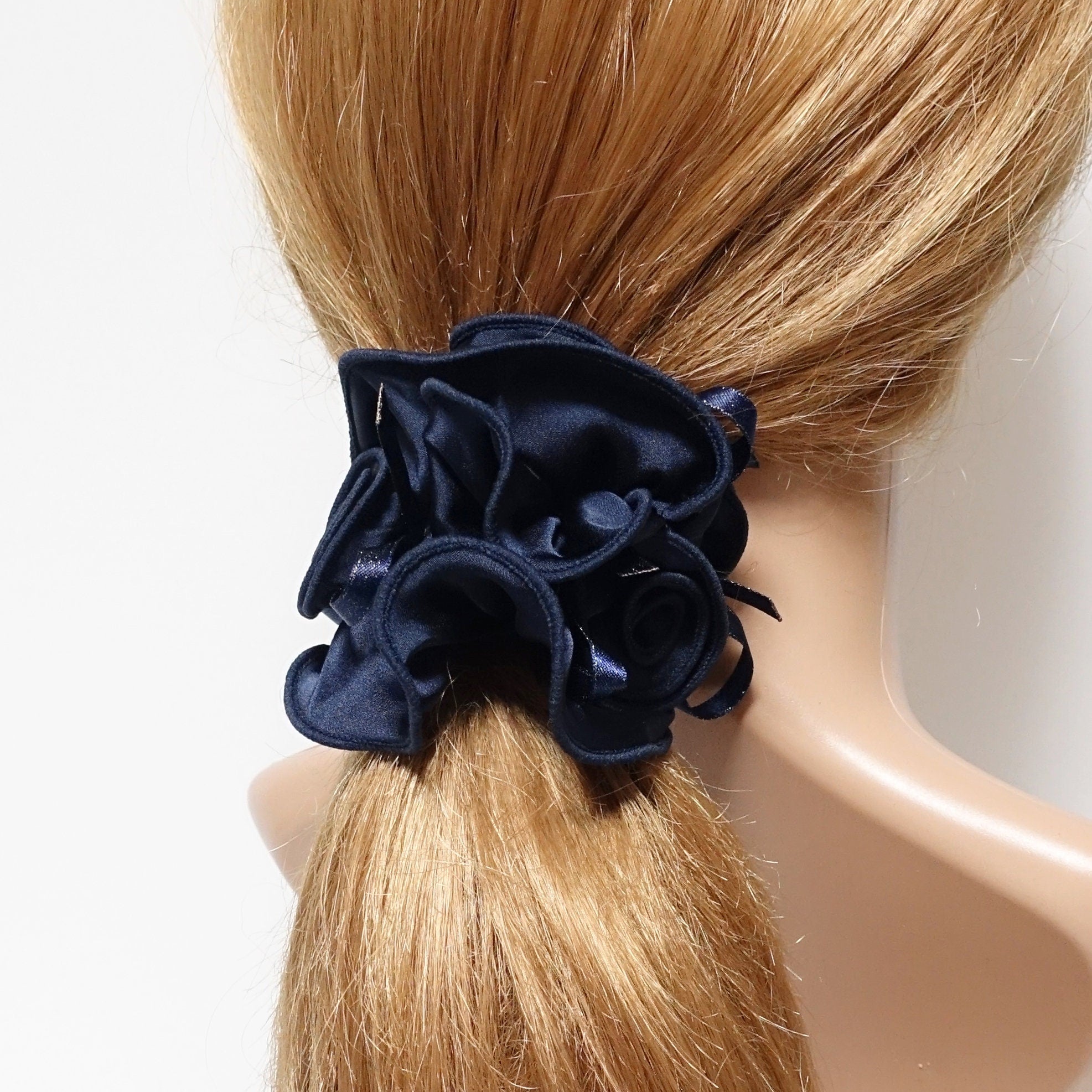 glossy satin flower decorated hair scrunchies woman hair scrunchy