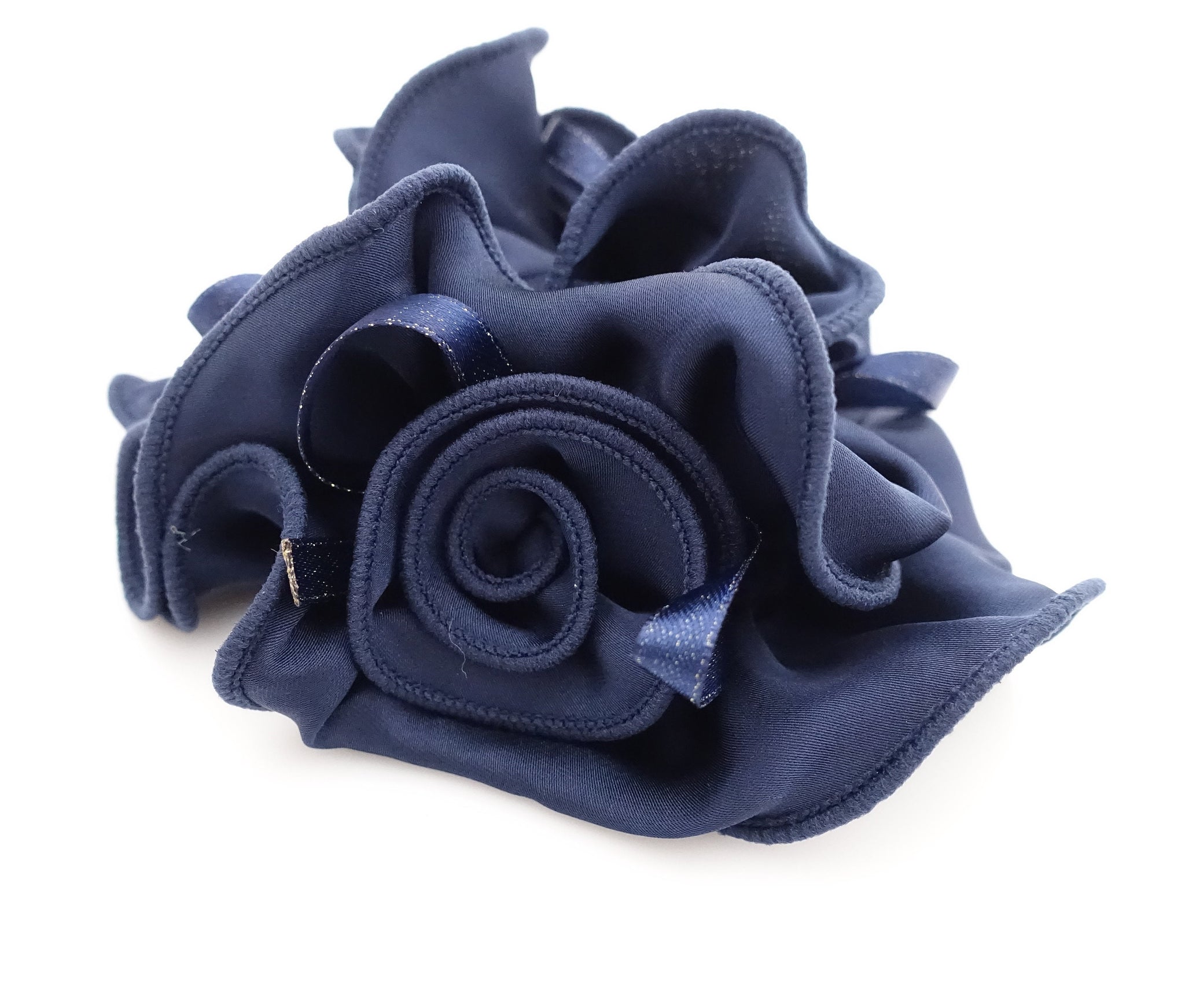 glossy satin flower decorated hair scrunchies woman hair scrunchy