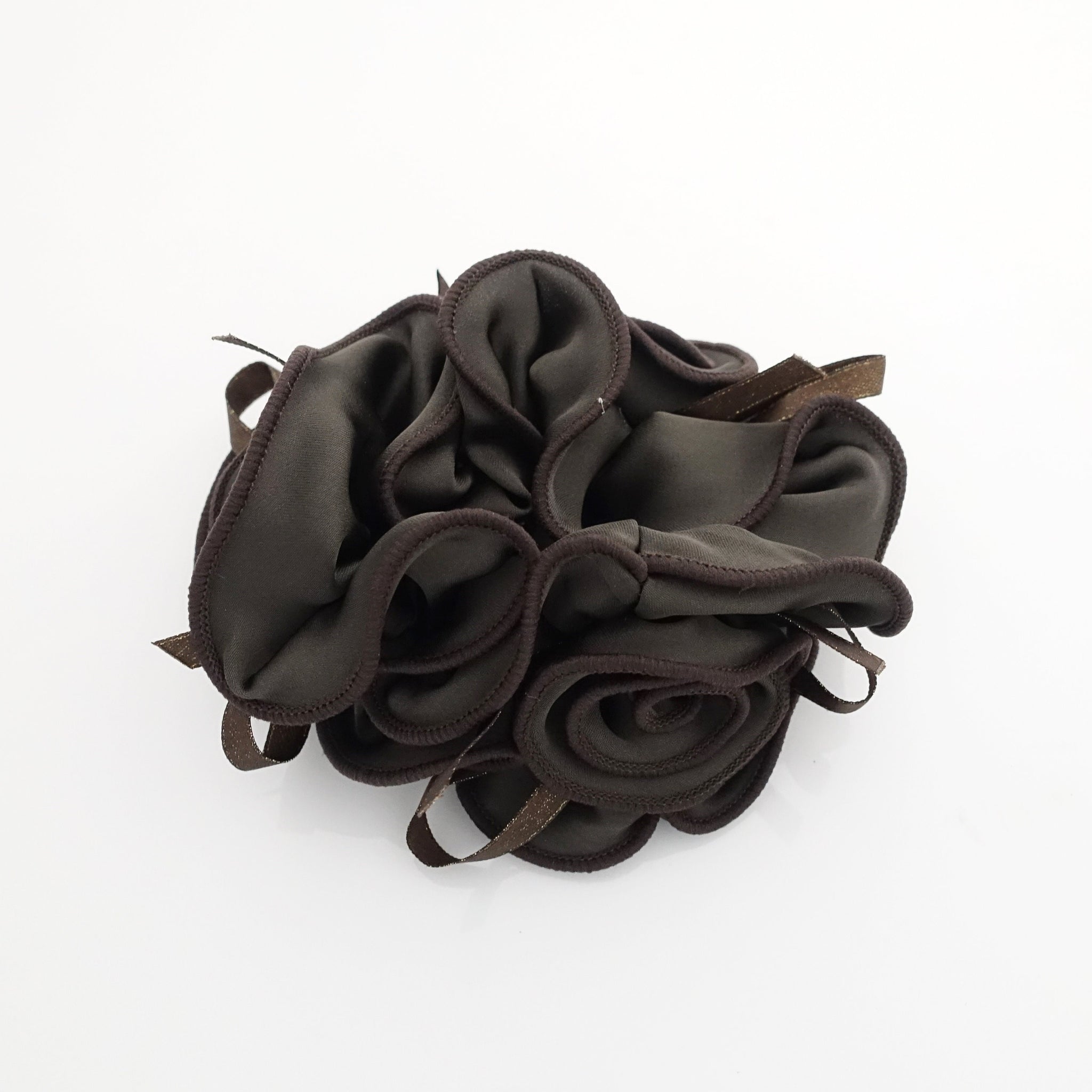 glossy satin flower decorated hair scrunchies woman hair scrunchy