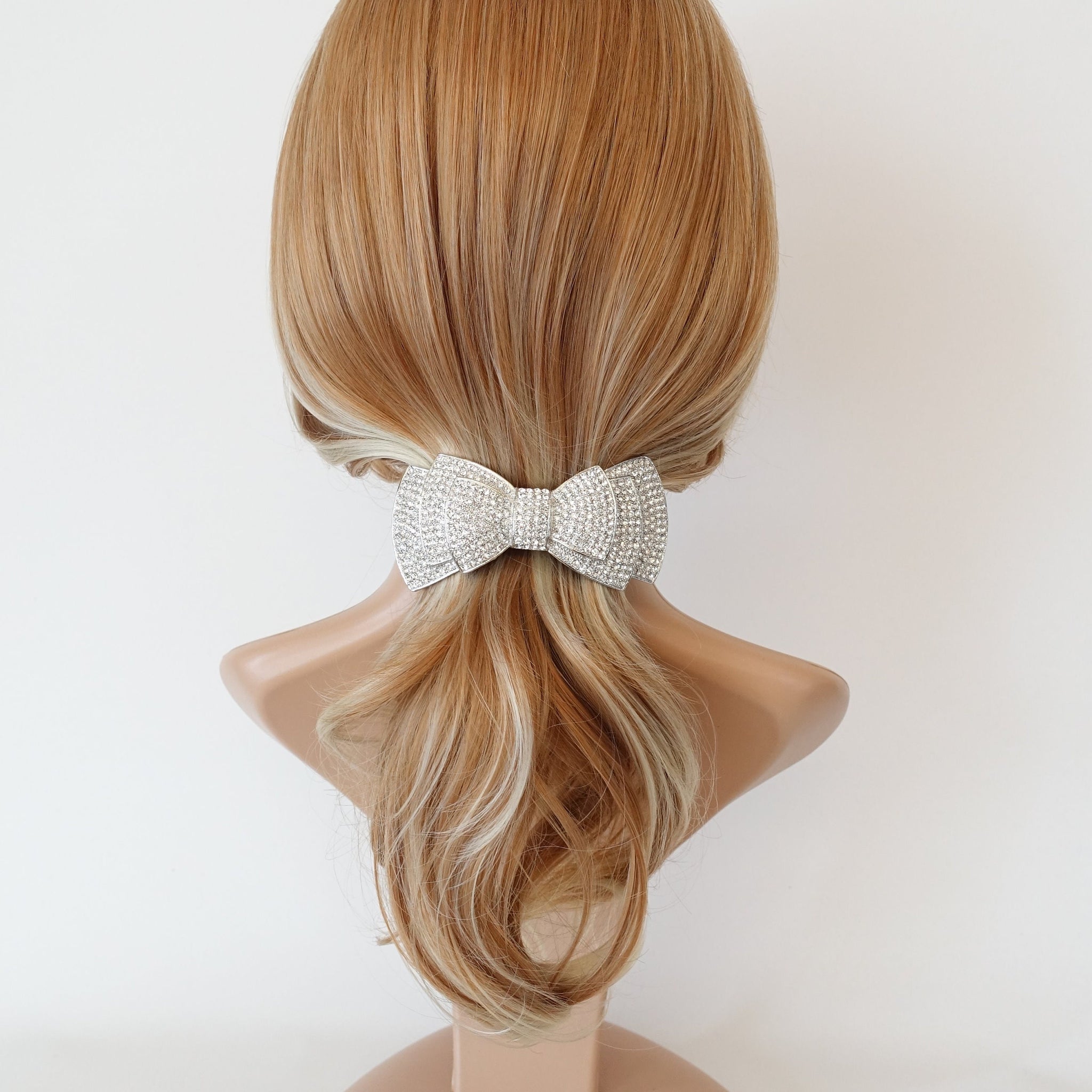 layered hair bow rhinestone decorated french hair barrette crystal jewel decorated women hair accessory