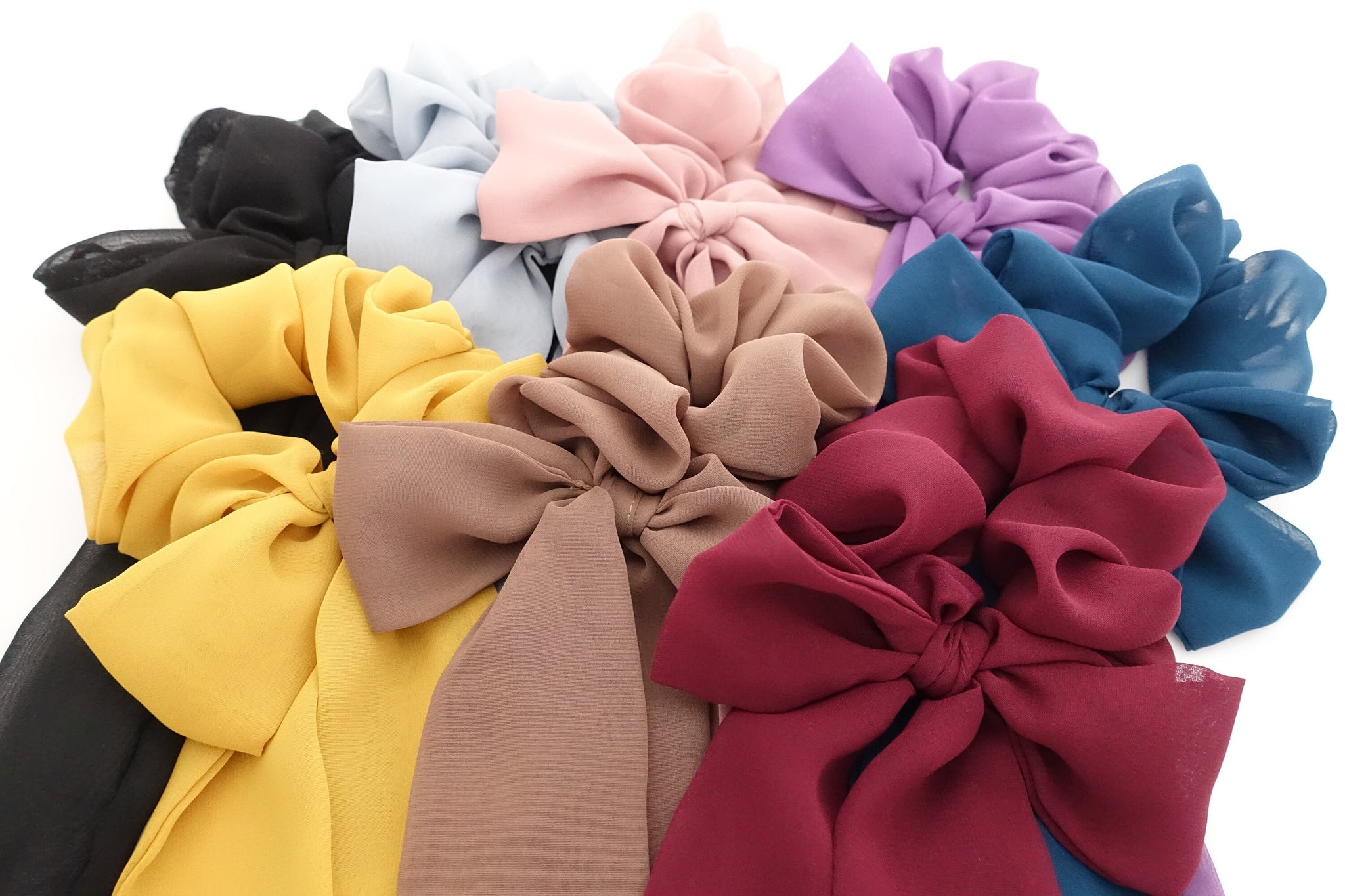 chiffon long tail bow knot scrunchies hair tie woman hair elastic accessory