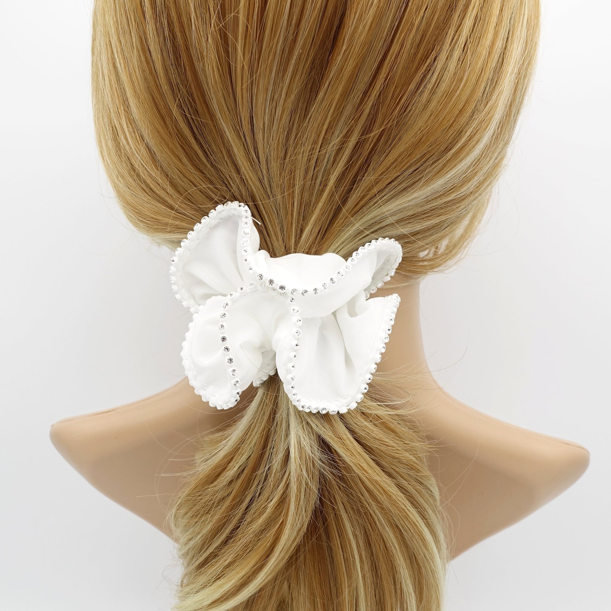 Swarovski Crystal Trim Black Satin Hair Elastics Scrunchies Gift Women Hair Accessories