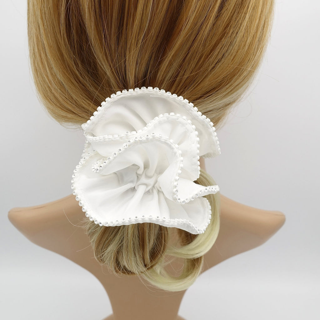 Swarovski Crystal Trim Black Satin Hair Elastics Scrunchies Gift Women Hair Accessories