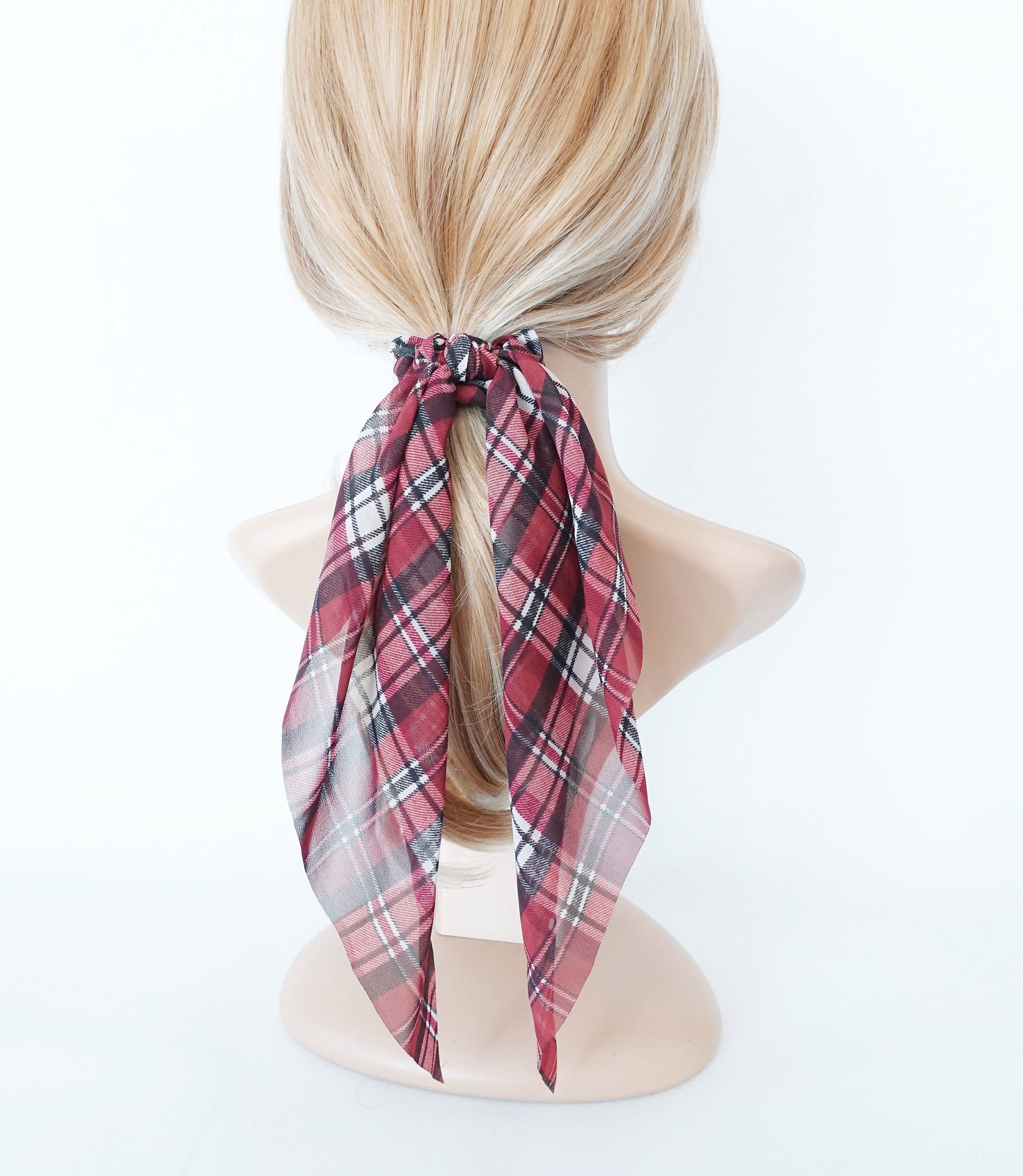 plaid check tail scrunchies sheer hair accessory for women