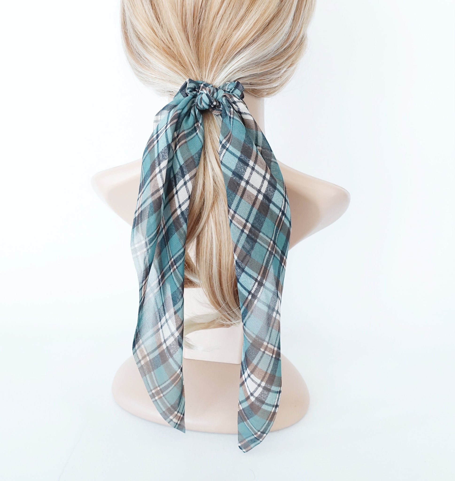 plaid check tail scrunchies sheer hair accessory for women
