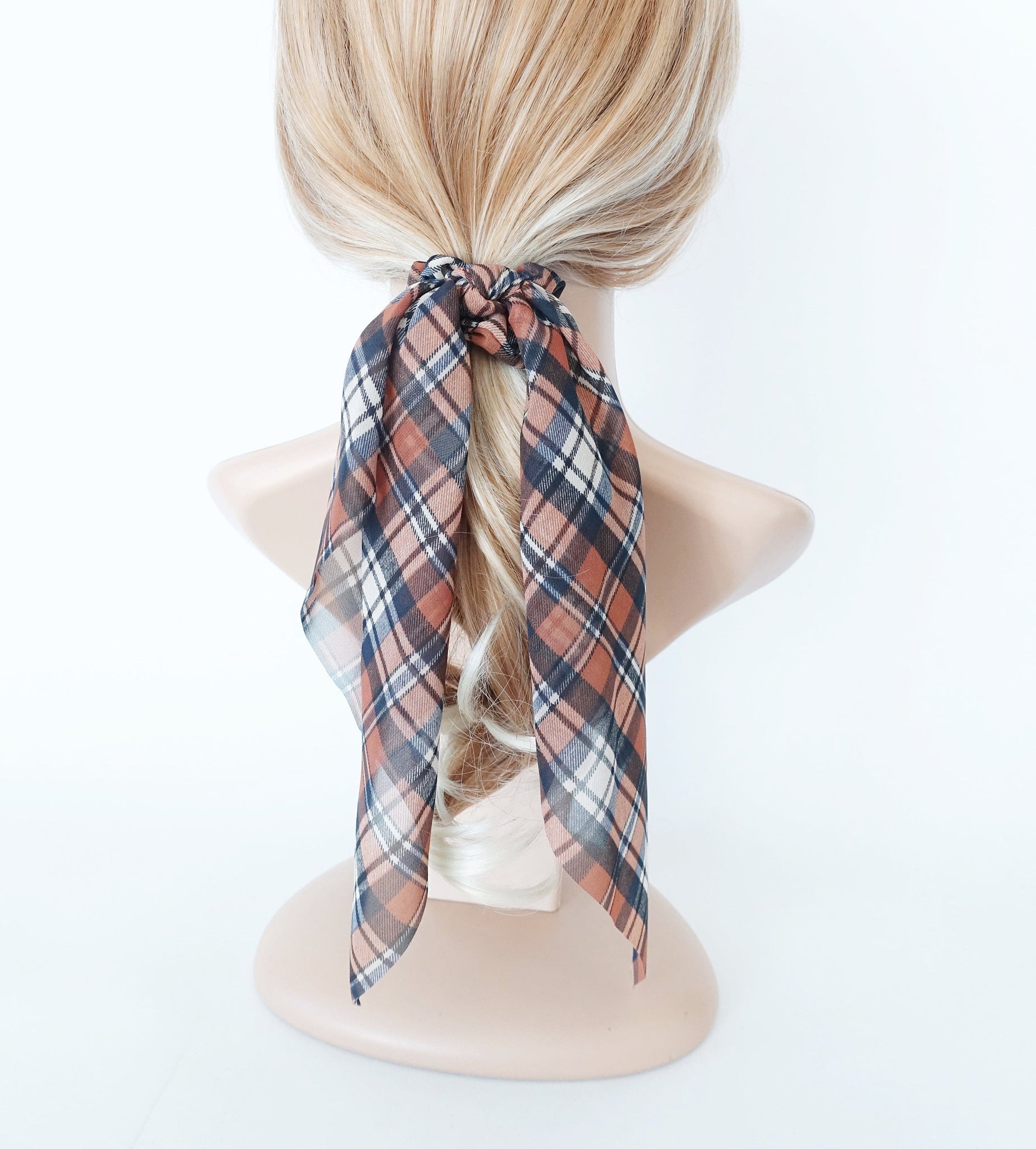 plaid check tail scrunchies sheer hair accessory for women