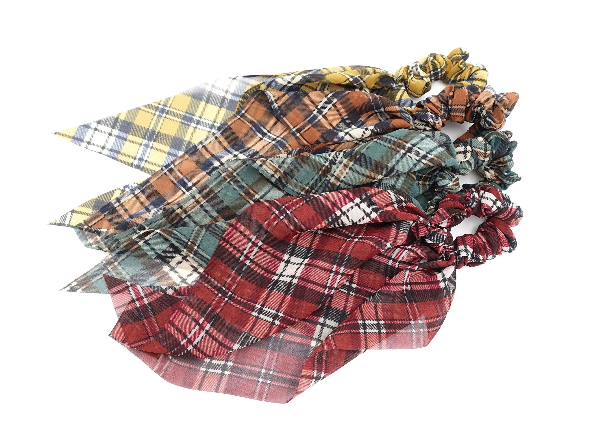 plaid check tail scrunchies sheer hair accessory for women