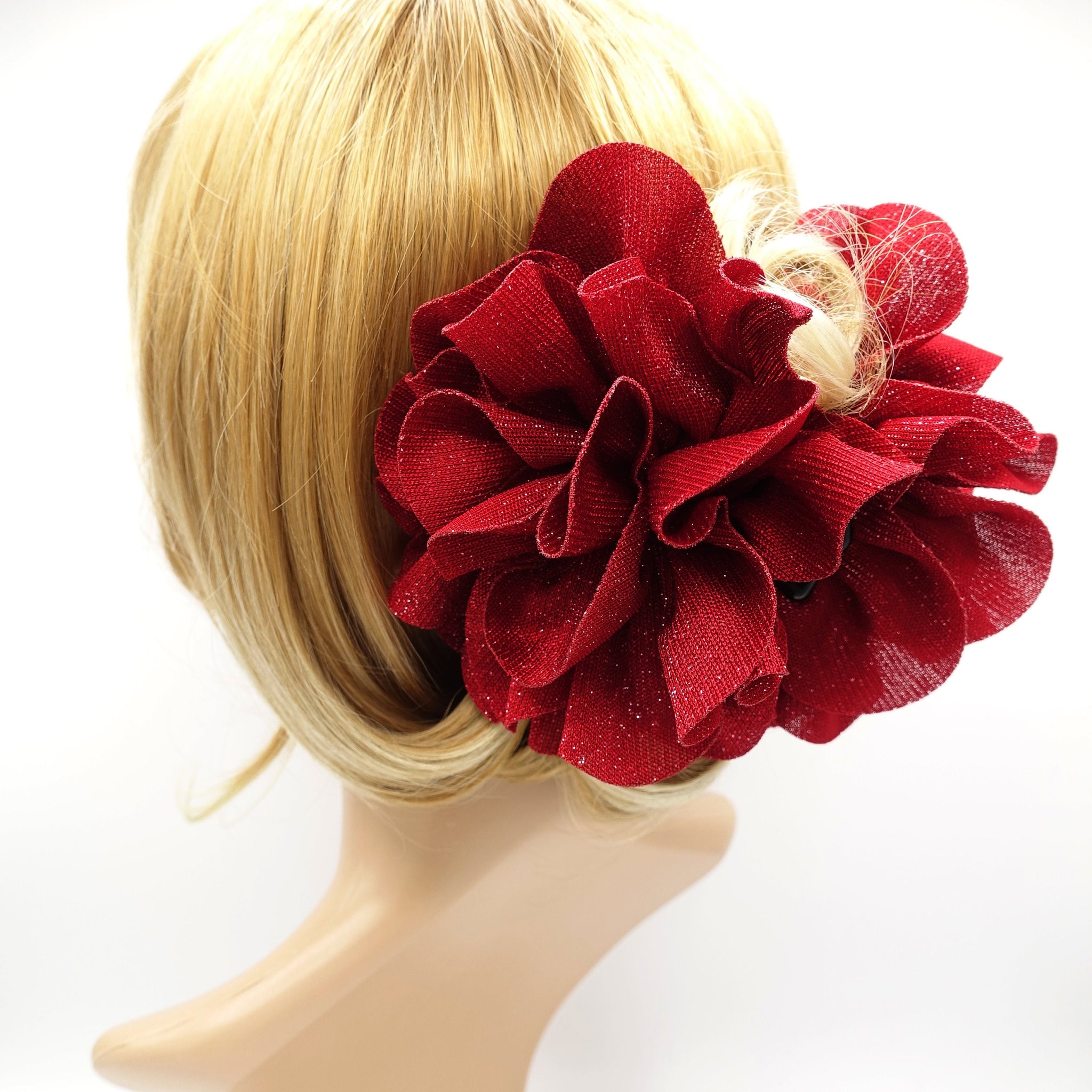 pearl glittering petal big flower hair claw women hair accessory