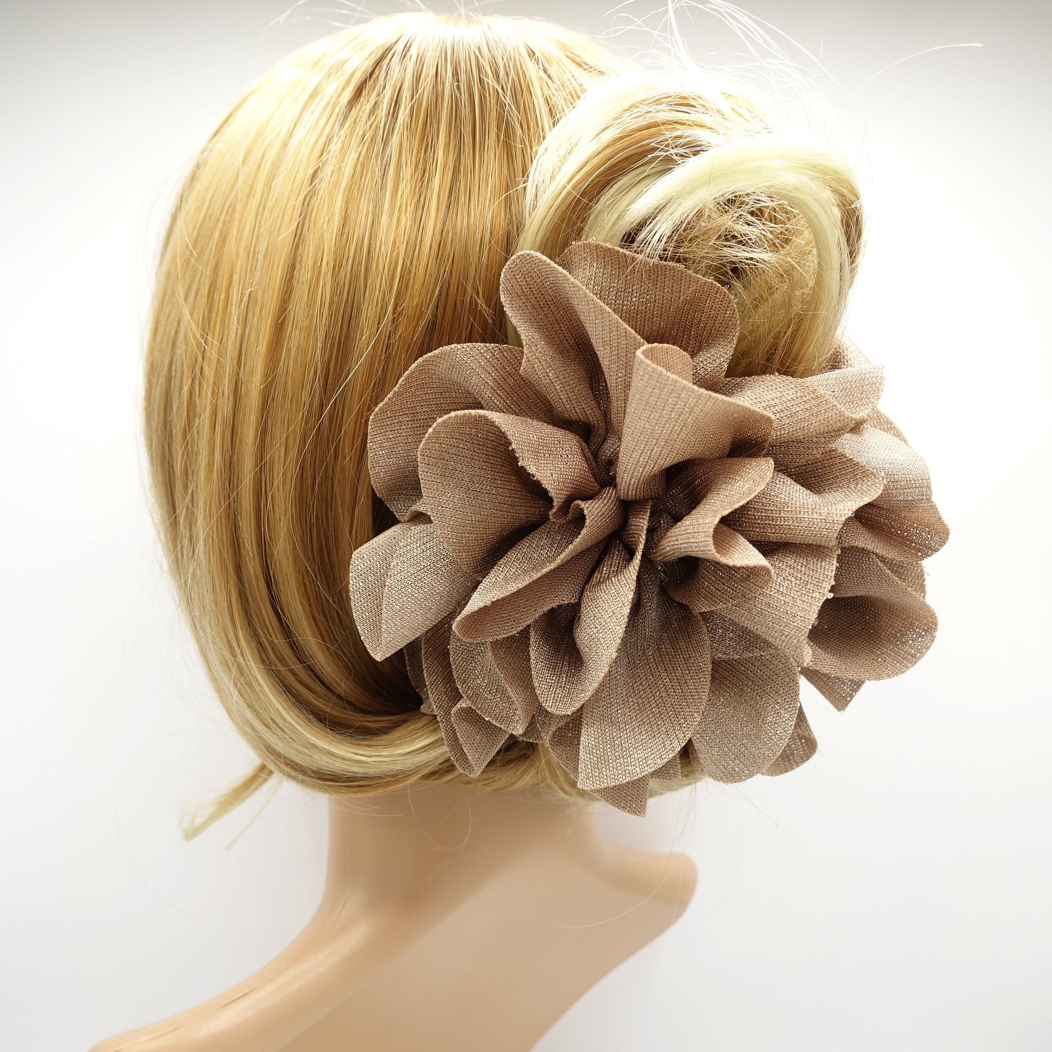 pearl glittering petal big flower hair claw women hair accessory