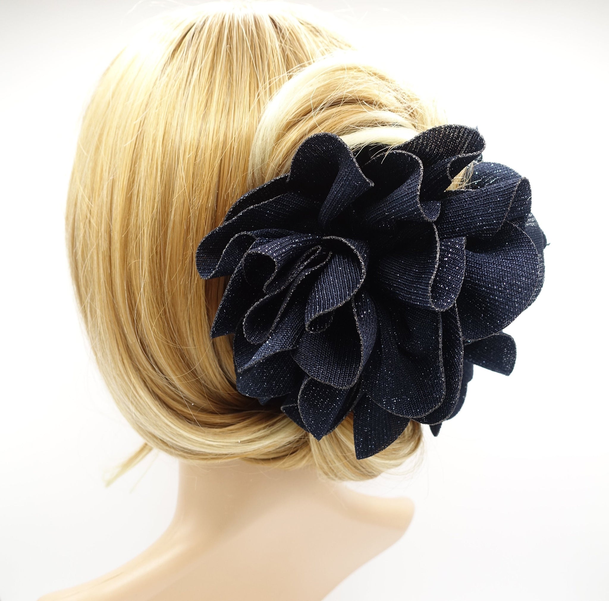 pearl glittering petal big flower hair claw women hair accessory