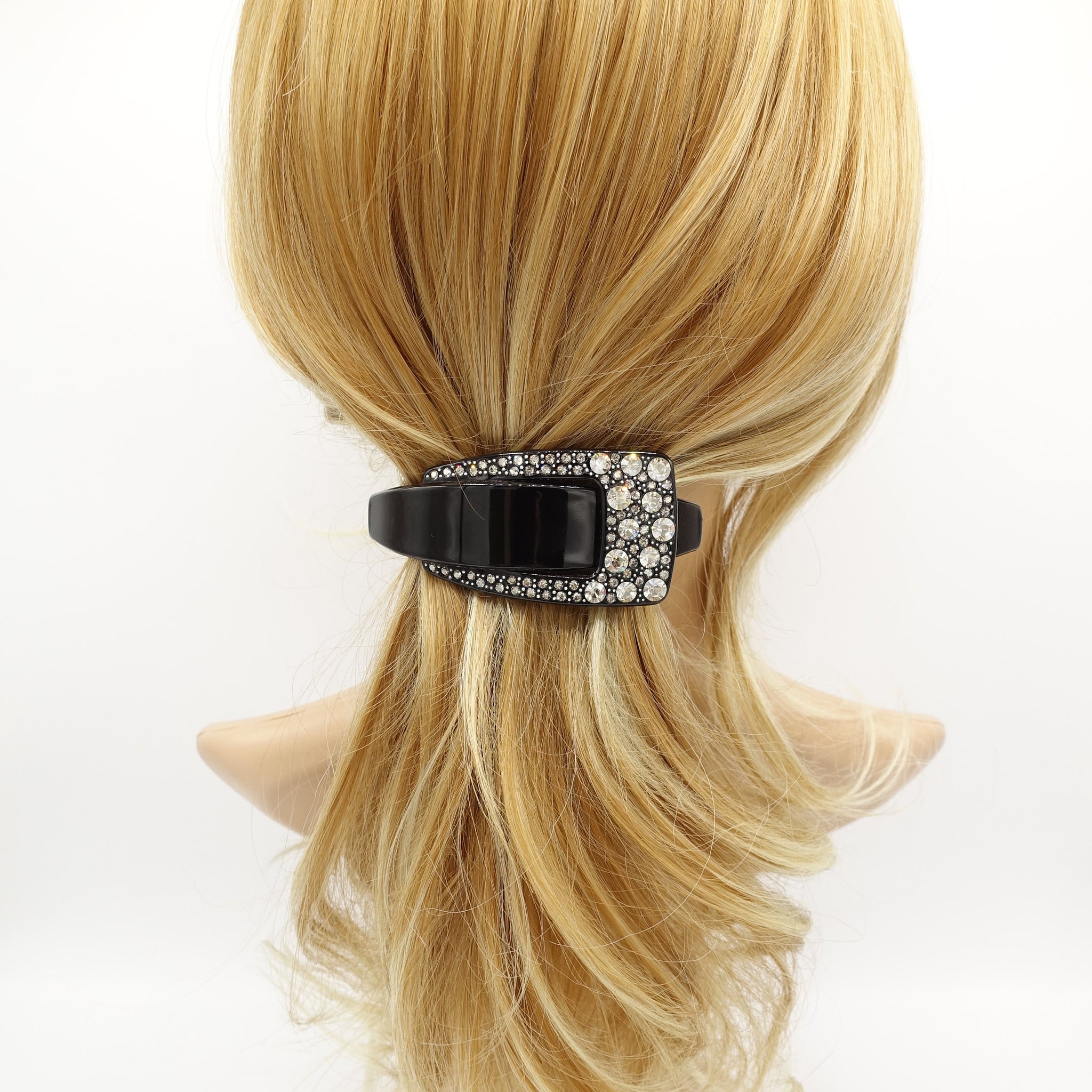 crystal rhinestone embellished buckle cellulose hair barrette women hair accessory