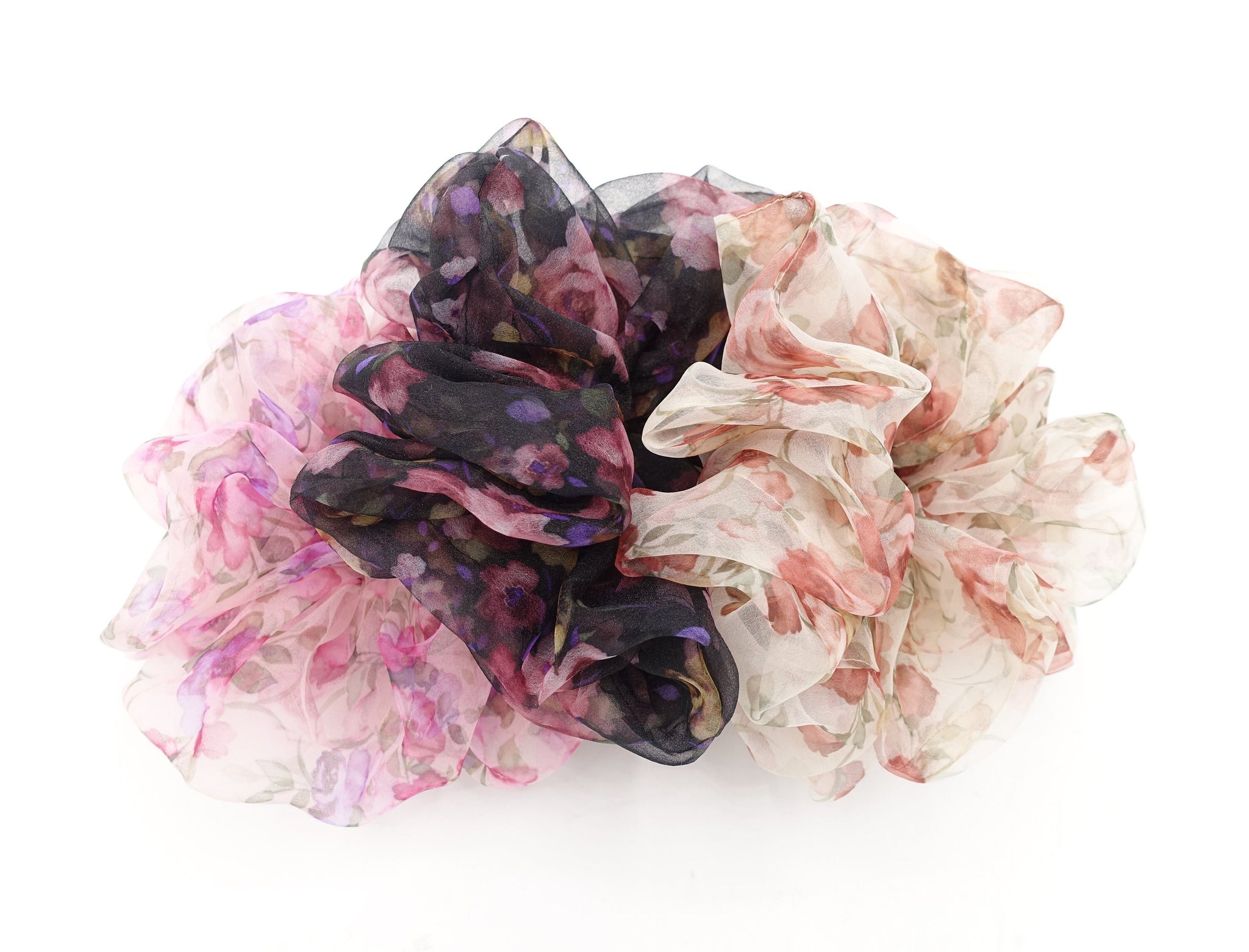 floral oversized scrunchies organza big hair elastic tie scrunchy women hair accessories