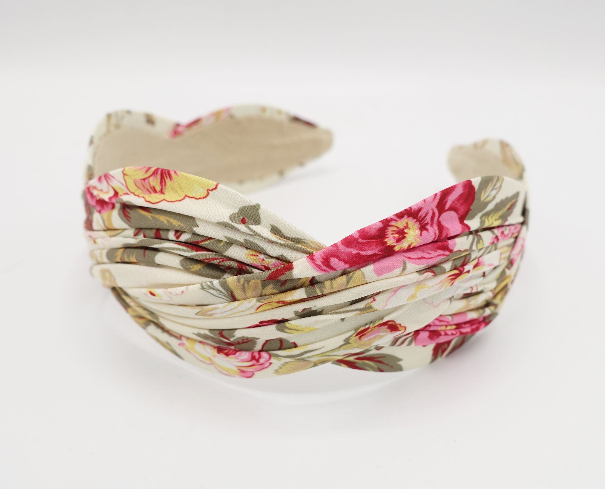floral print pleated wave headband stylish cross hairband women hair accessory